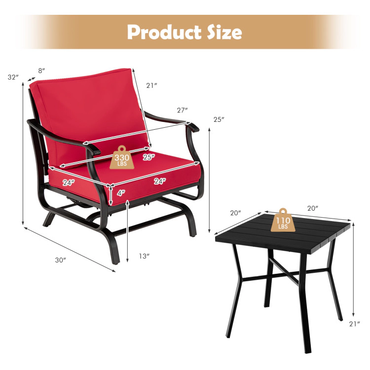 Hivvago 3 Piece Patio Rocking Chair Set With Coffee Table