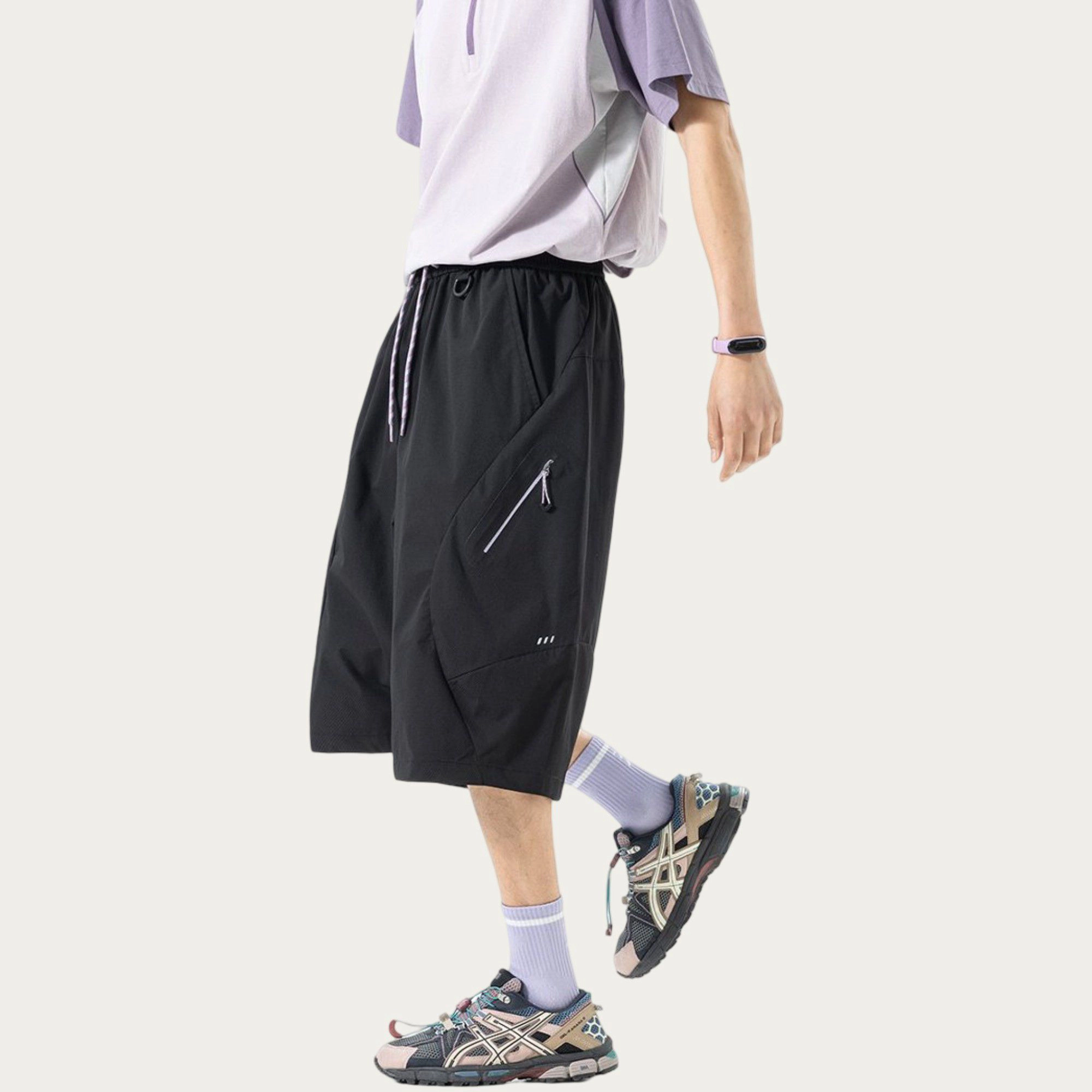 Anna-Kaci Men's Longline Athletic Shorts with Elastic Drawstring Waist Multi Zipper Pocket Design and Relaxed Fit Style
