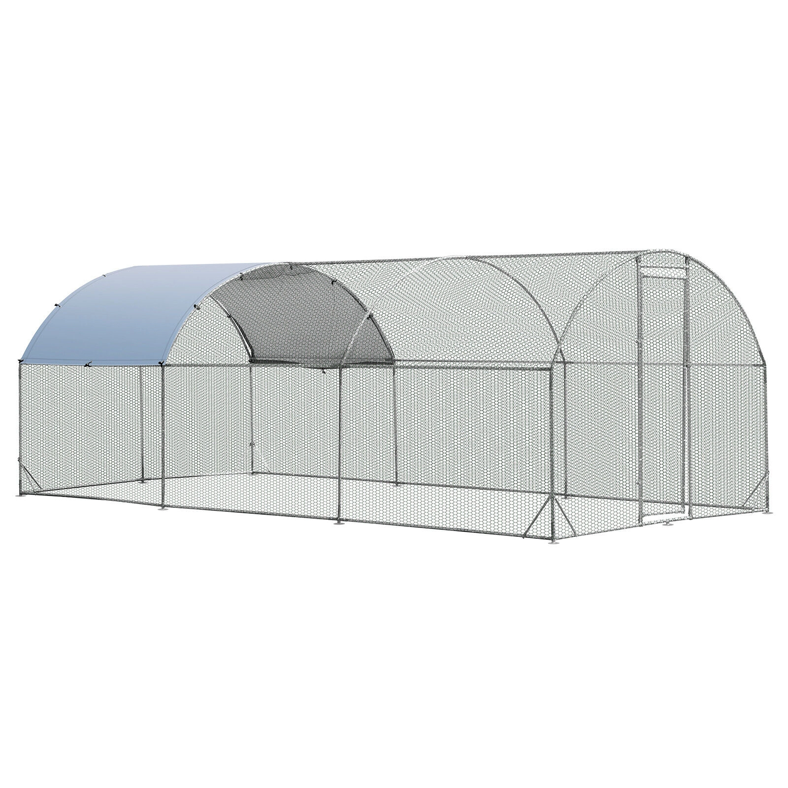 SUGIFT Silver 19-ft Galvanized Metal Chicken Coop with Waterproof Oxford Cover and Lockable Latch Door