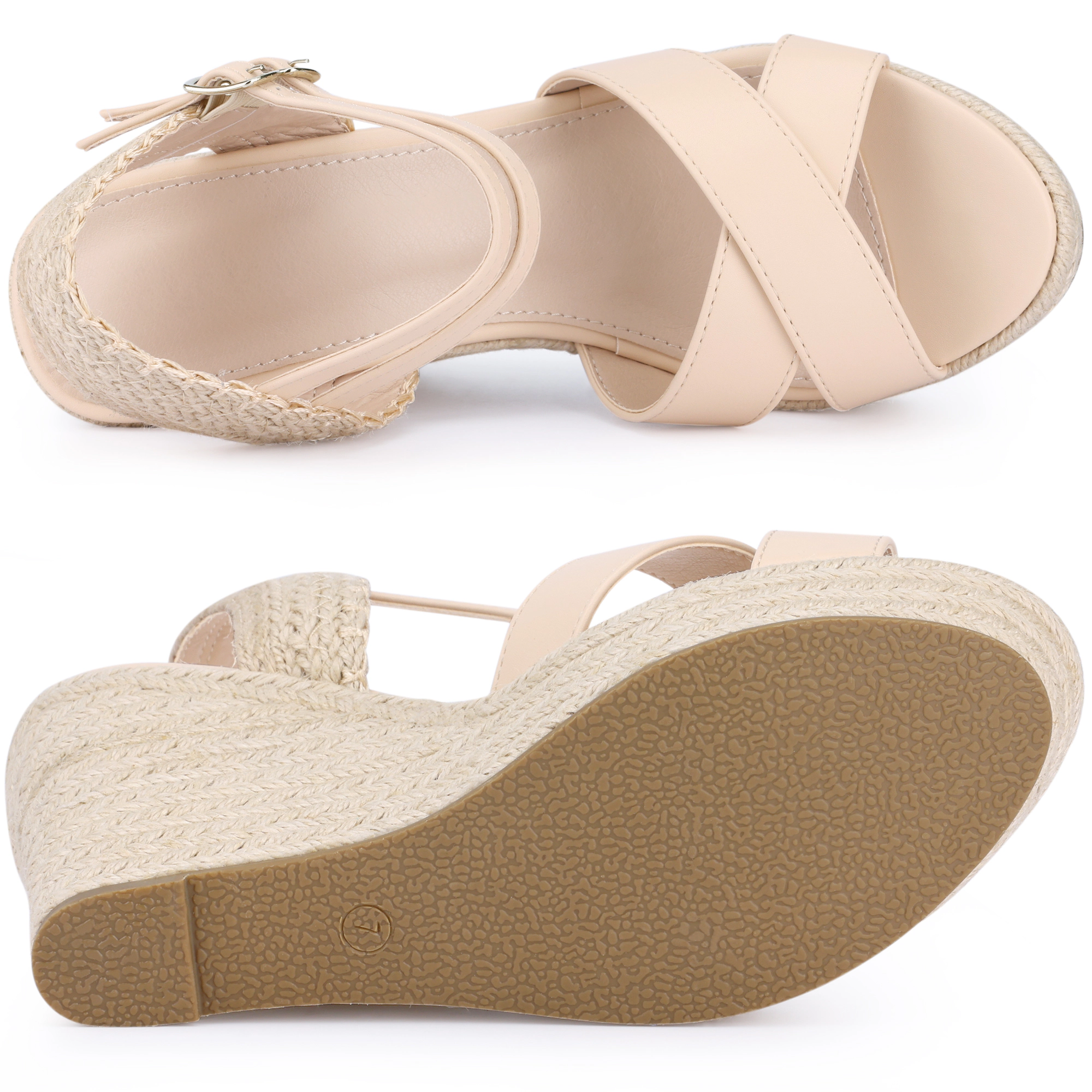 BLISSFUL STEP Women's Open Toe Wedge Heel Platform Espadrilles Sandals