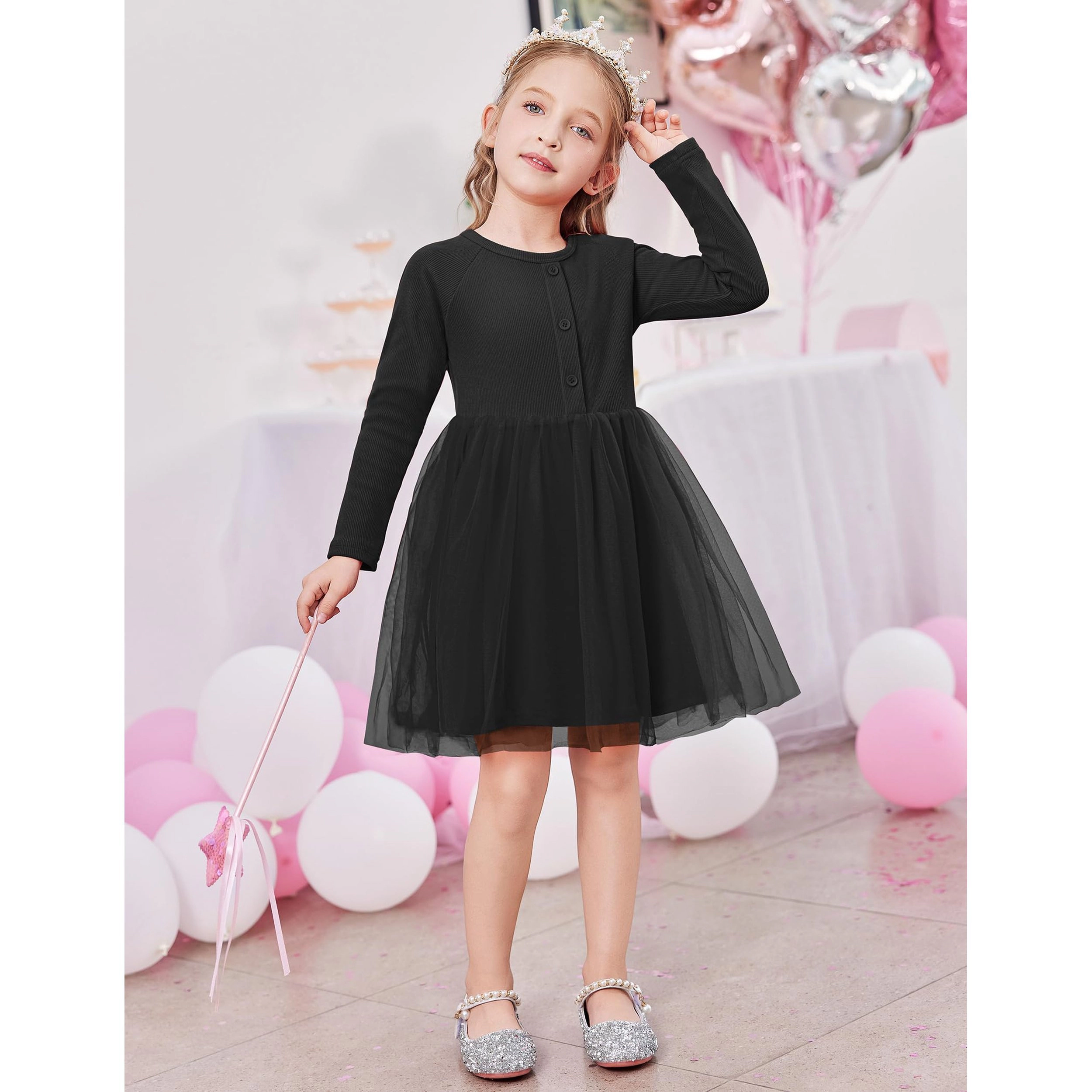 Arshiner Toddler Girls Tutu Dress Long Sleeve Fall Winter Button Front Party
