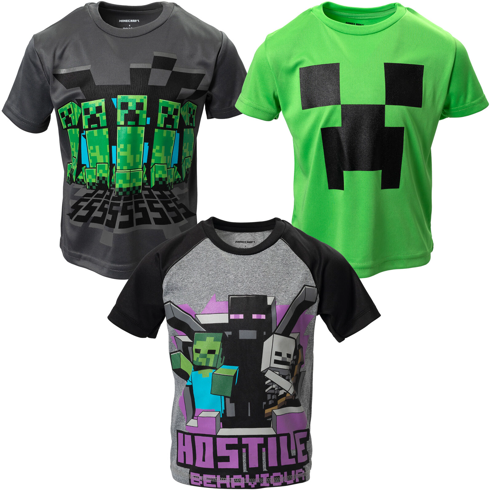 Minecraft Boys' Athletic T-Shirts 3-Pack
