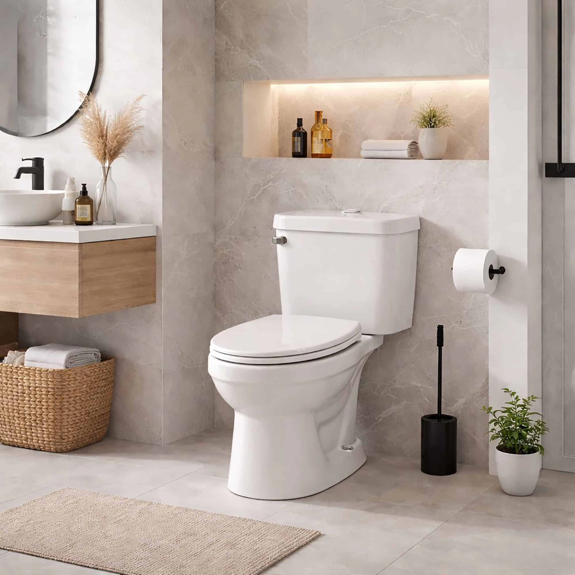 Evideco French Home Goods White Molded Wood Elongated Toilet Seat, Adjustable 17.5–18.5 in