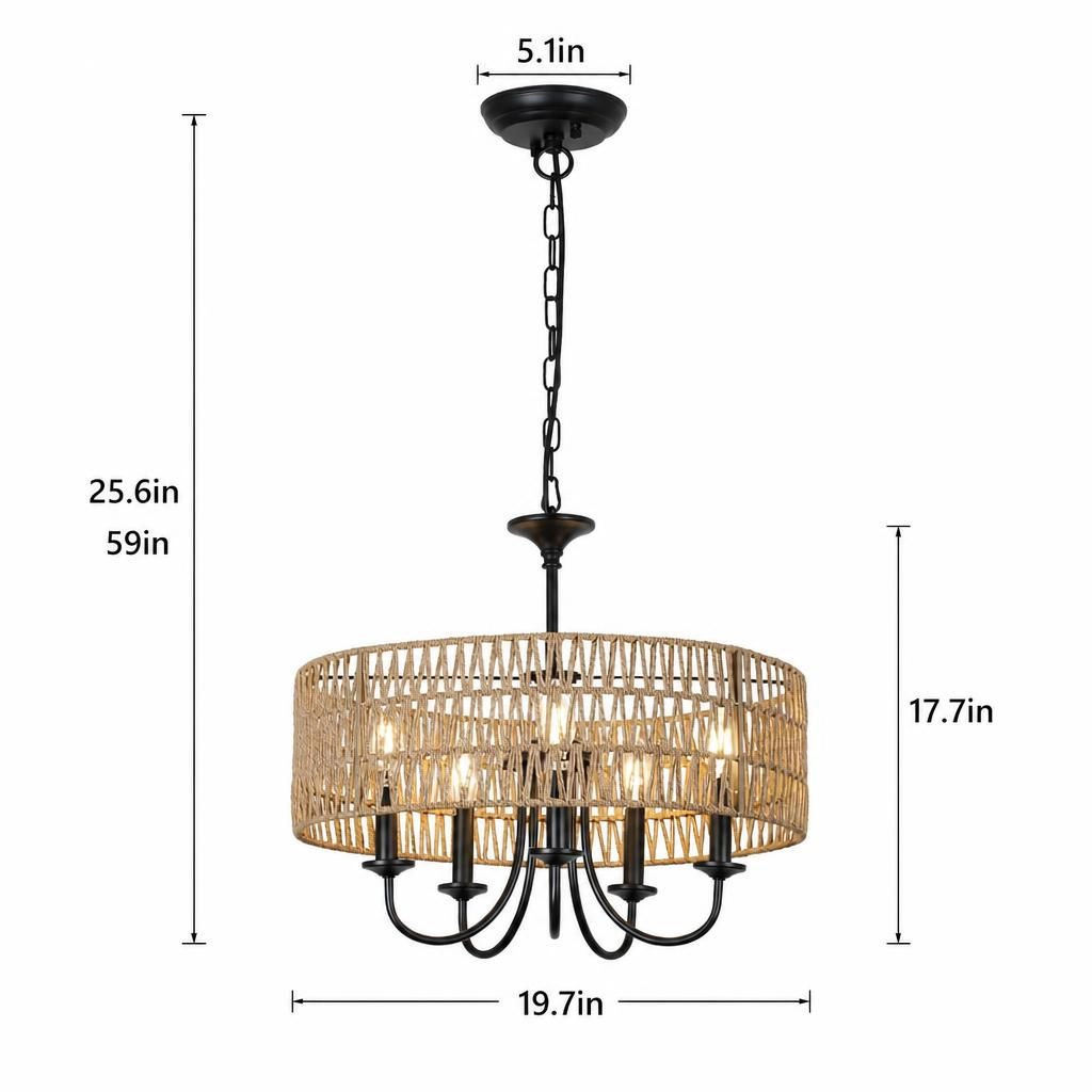 ELEMENT ACE Handwoven Rattan Metal Flush Mount Ceiling Light
