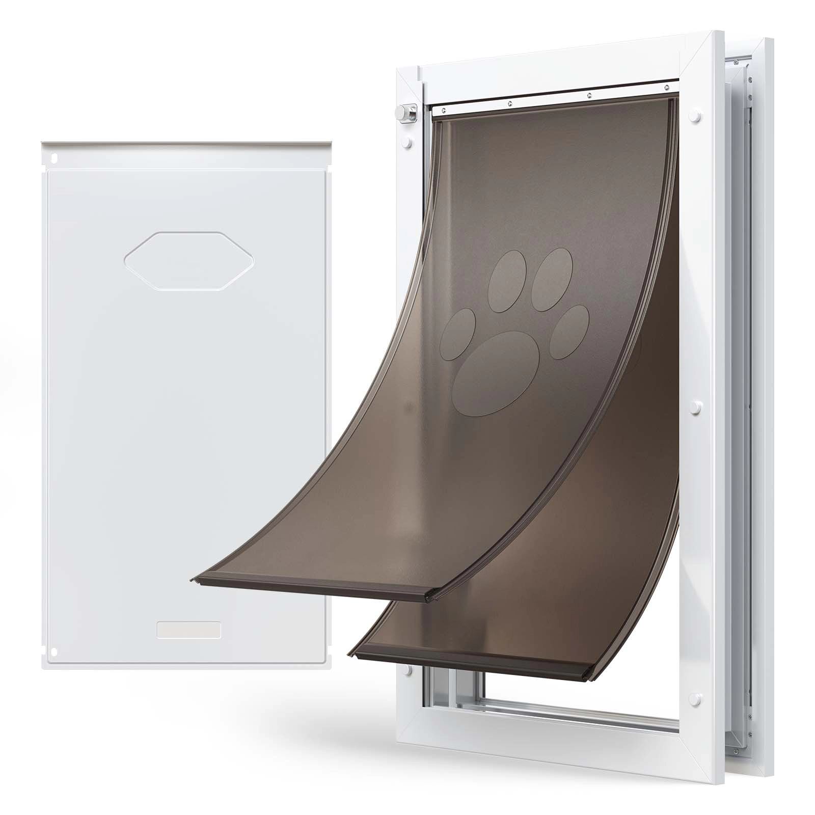 HONGGE Pet Door for Doors, X-Large Double Magnetic Flap, Weatherproof Metal Frame for In-and-Out Access, White