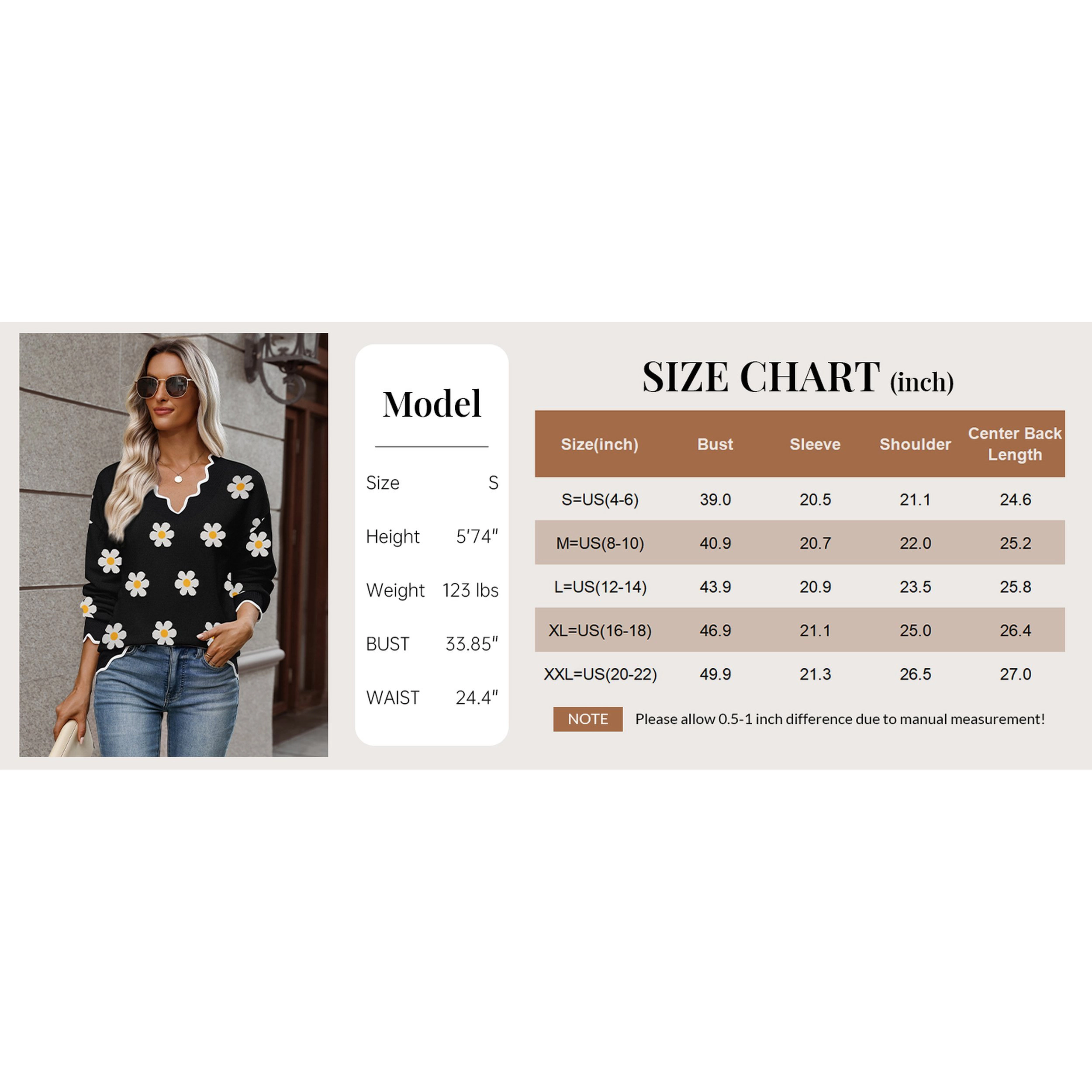 Zeagoo Women's Printed Long Sleeve V-Neck Knit Pullover