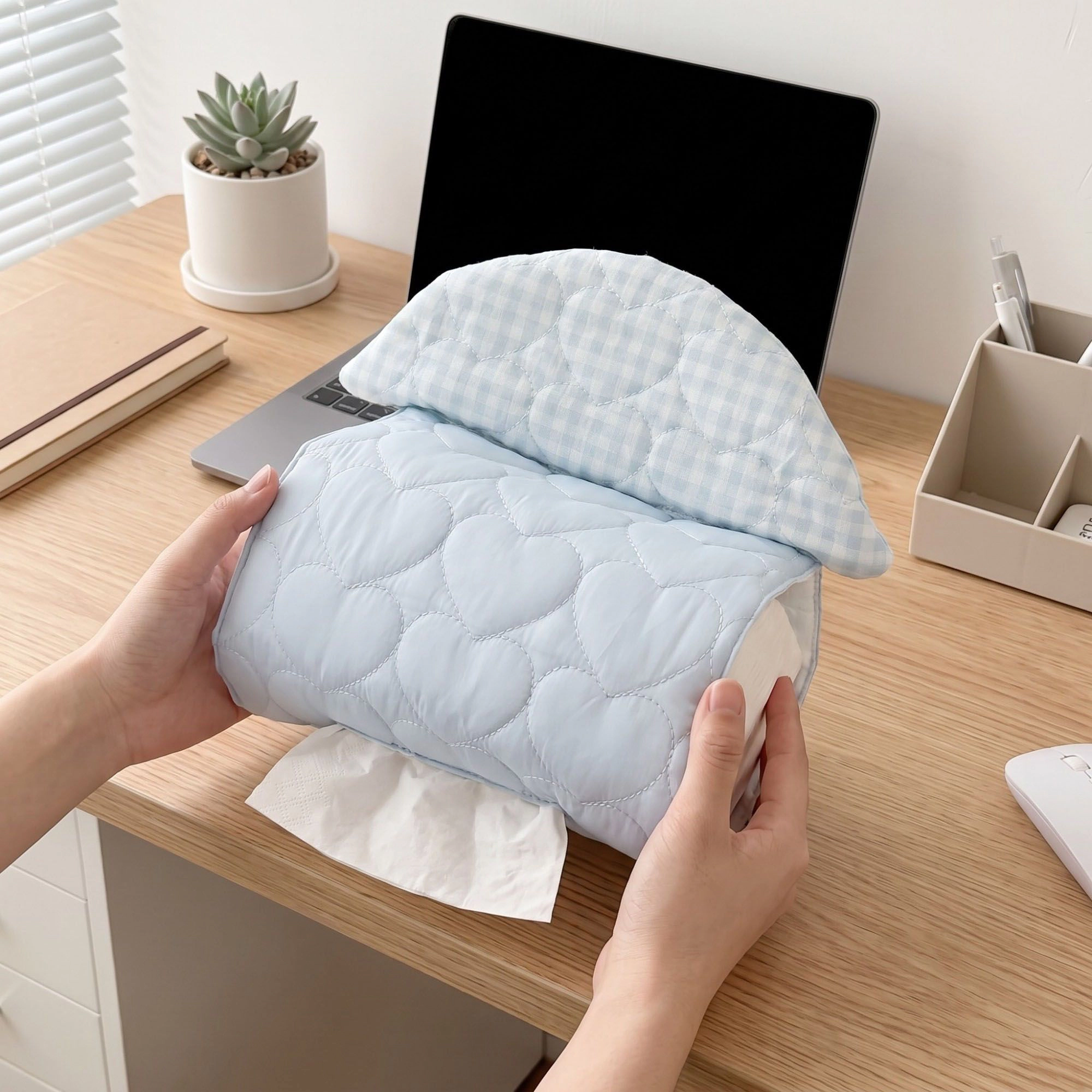 Alilang Unisex Quilted Hanging Tissue Holder with Heart Stitching
