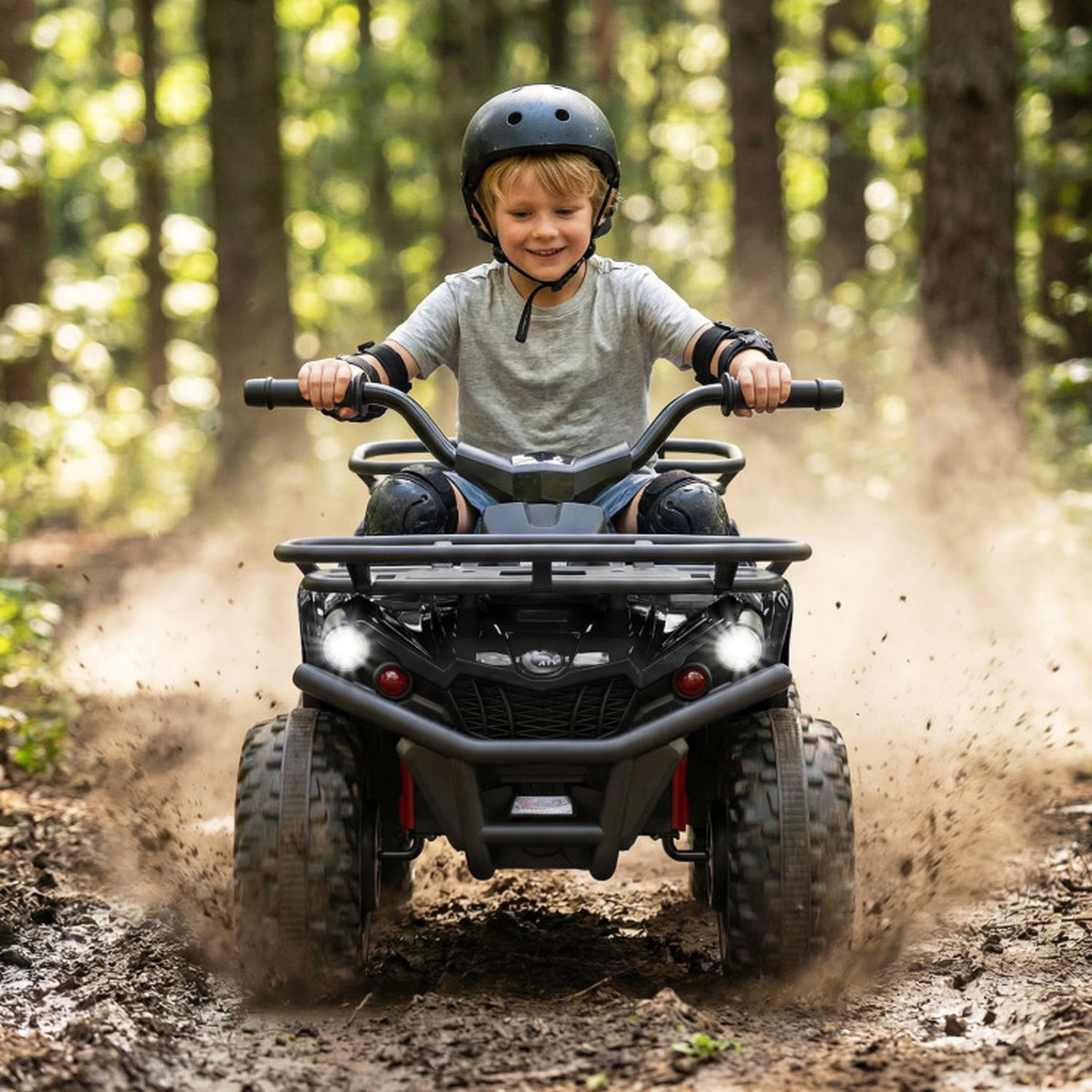 SUGIFT 24V Electric Ride On Quad ATV with LED Headlights 66-lb Capacity Ages 3+ Black