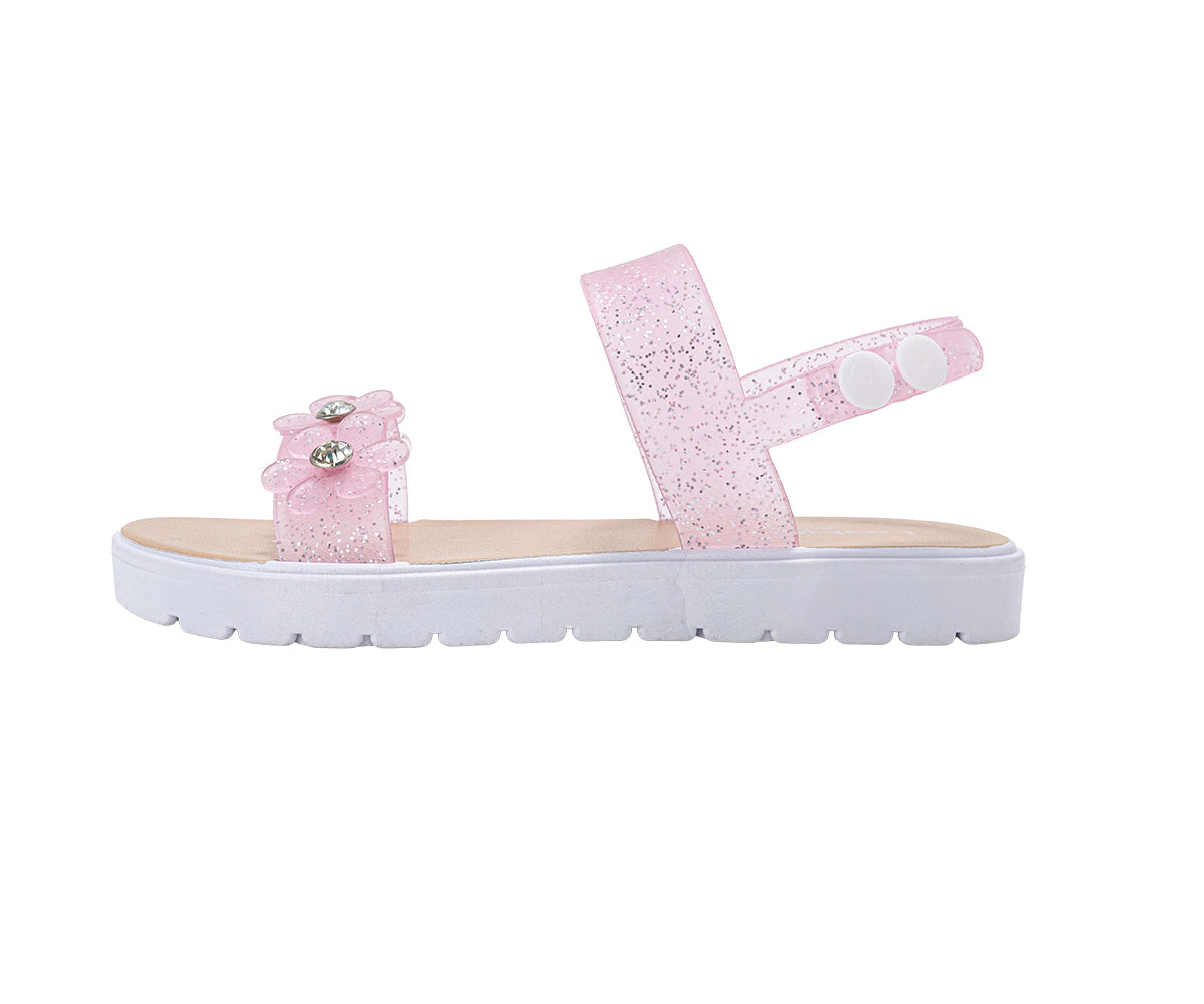 bebe Girl's Glitter Flower Strap Sandals with Rhinestone Accents