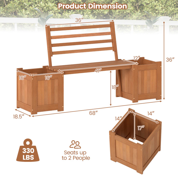 Hivvago Wood Planter Box with Bench and Backrest for Garden Yard Balcony