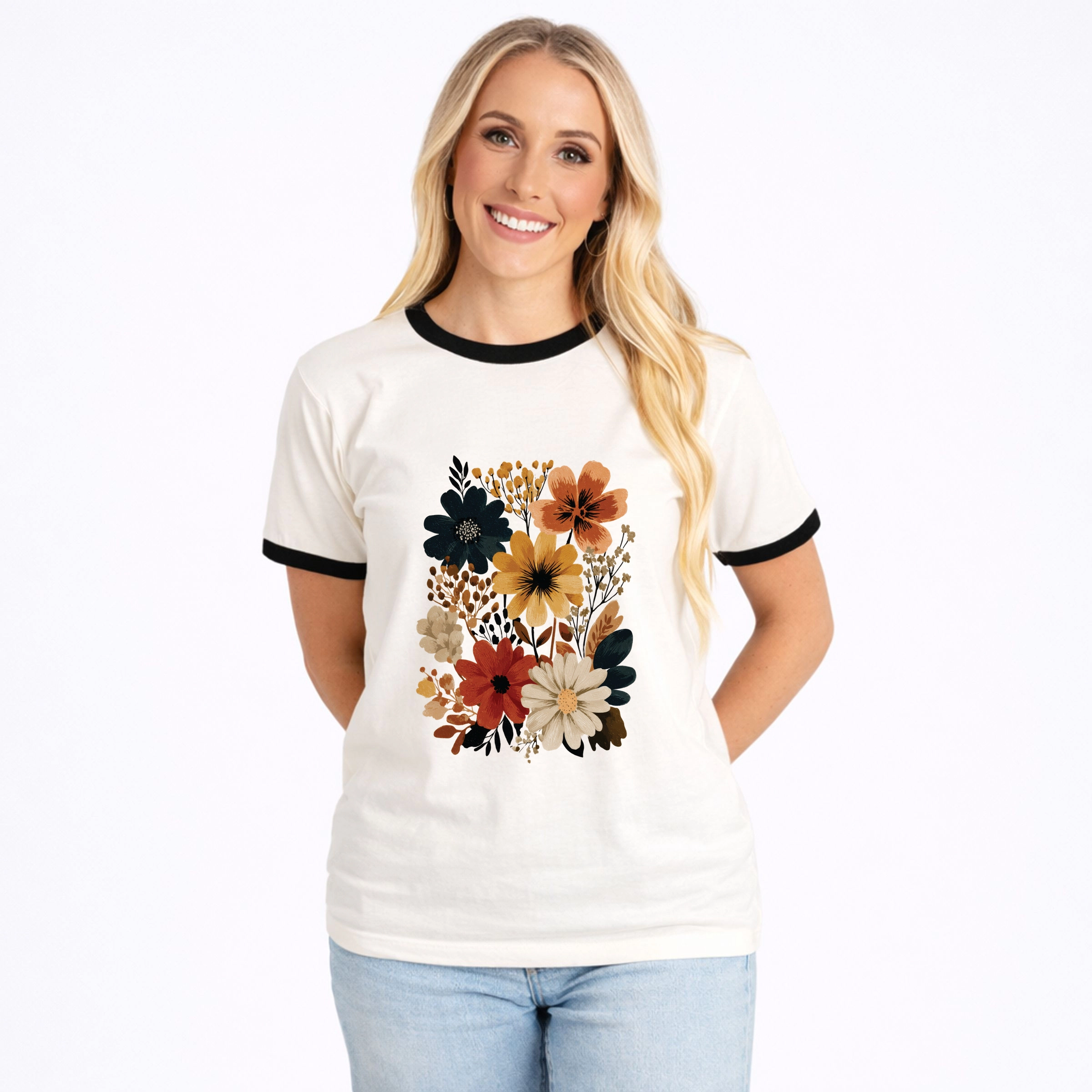 Simply Sage Market - Women's Ringer Graphic T-Shirt Autumn Floral