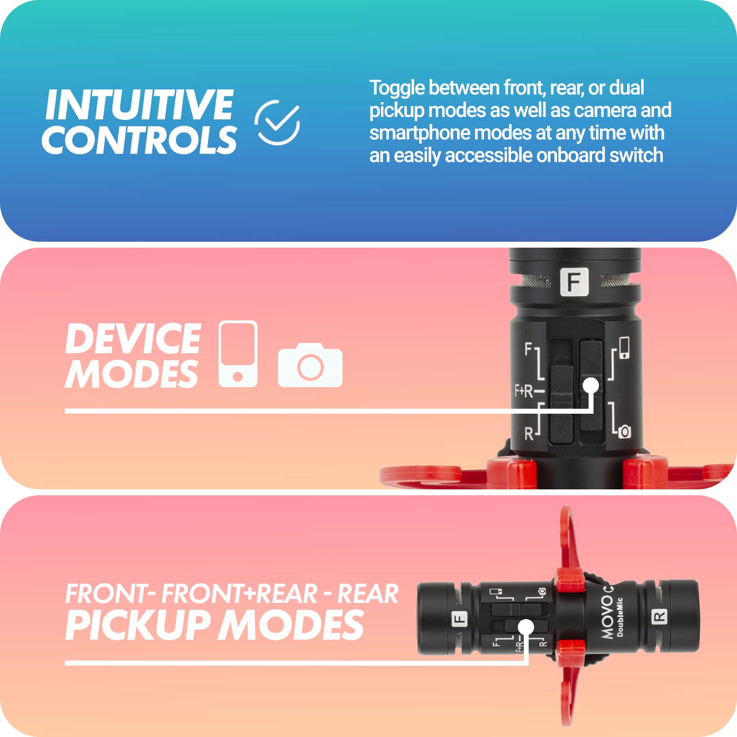 Movo DoubleMic V2 Two-Sided Shotgun Mic for Camera Vlogging
