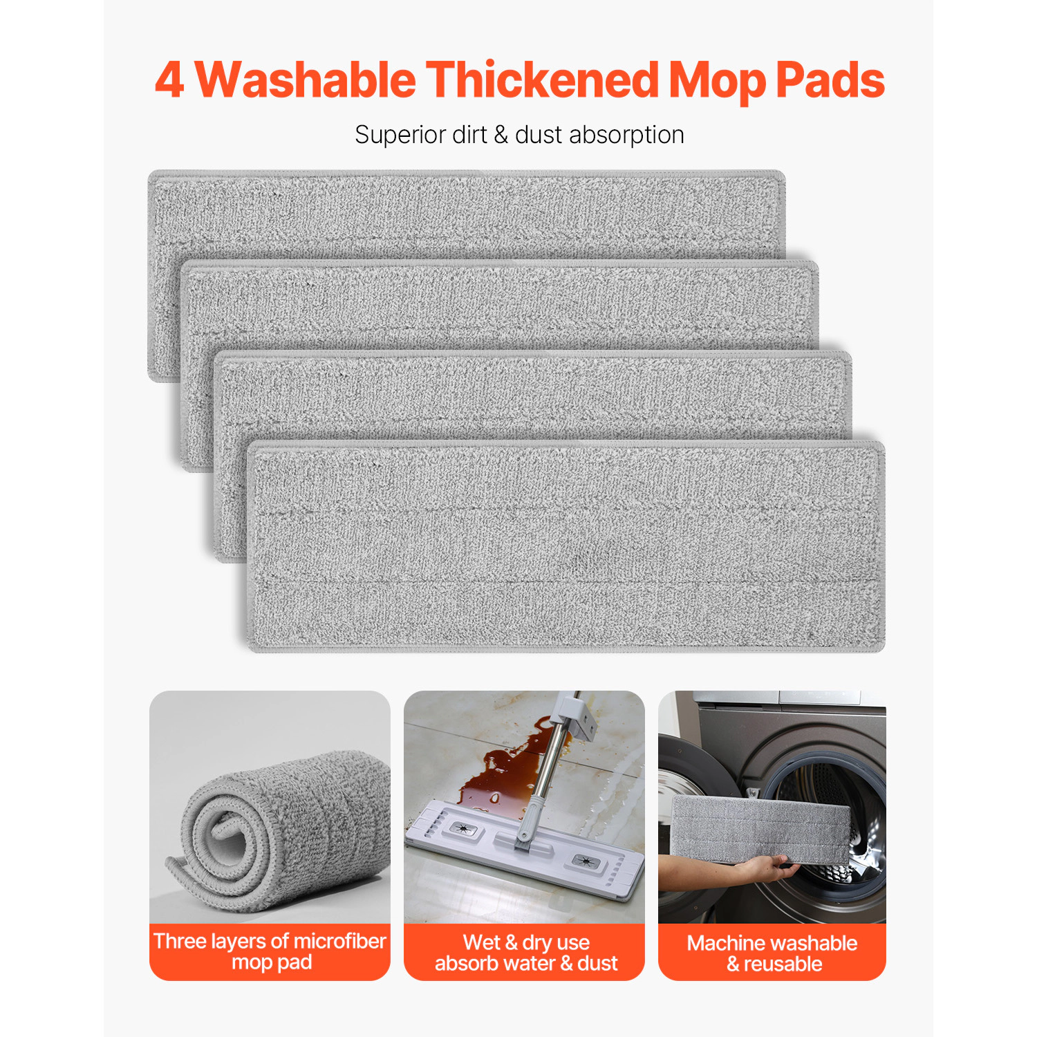 HONGGE Wet & Dry Flat Mop with Washable Microfiber Pads and Stainless Steel Handle for Hardwood Tile Vinyl