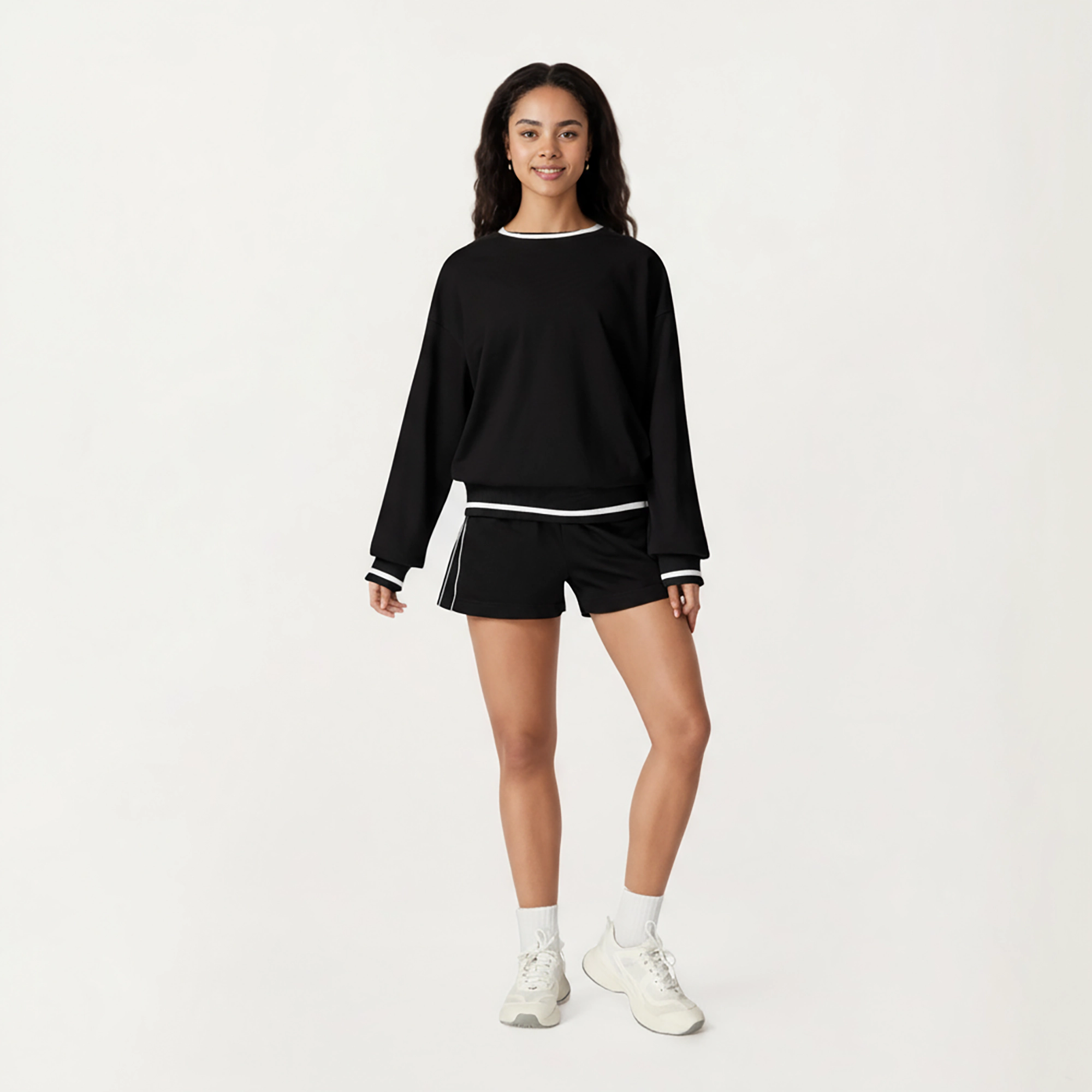 Anna-Kaci Women's Long Sleeve Crew Neck Pullover Sweatshirt with Contrast Trim Ribbed Hem and Relaxed Fit