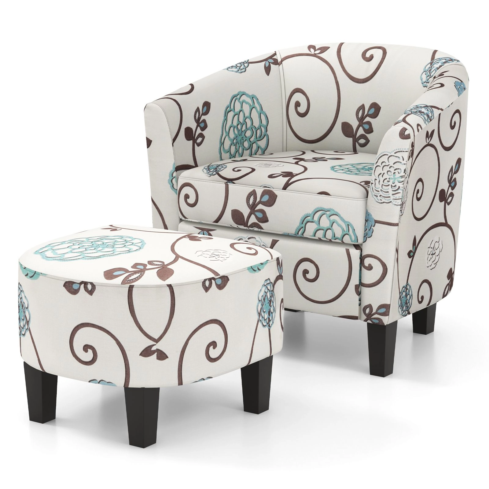 SlickBlue Accent Chair with Ottoman Fabric Upholstered Armchair Living Room Chair