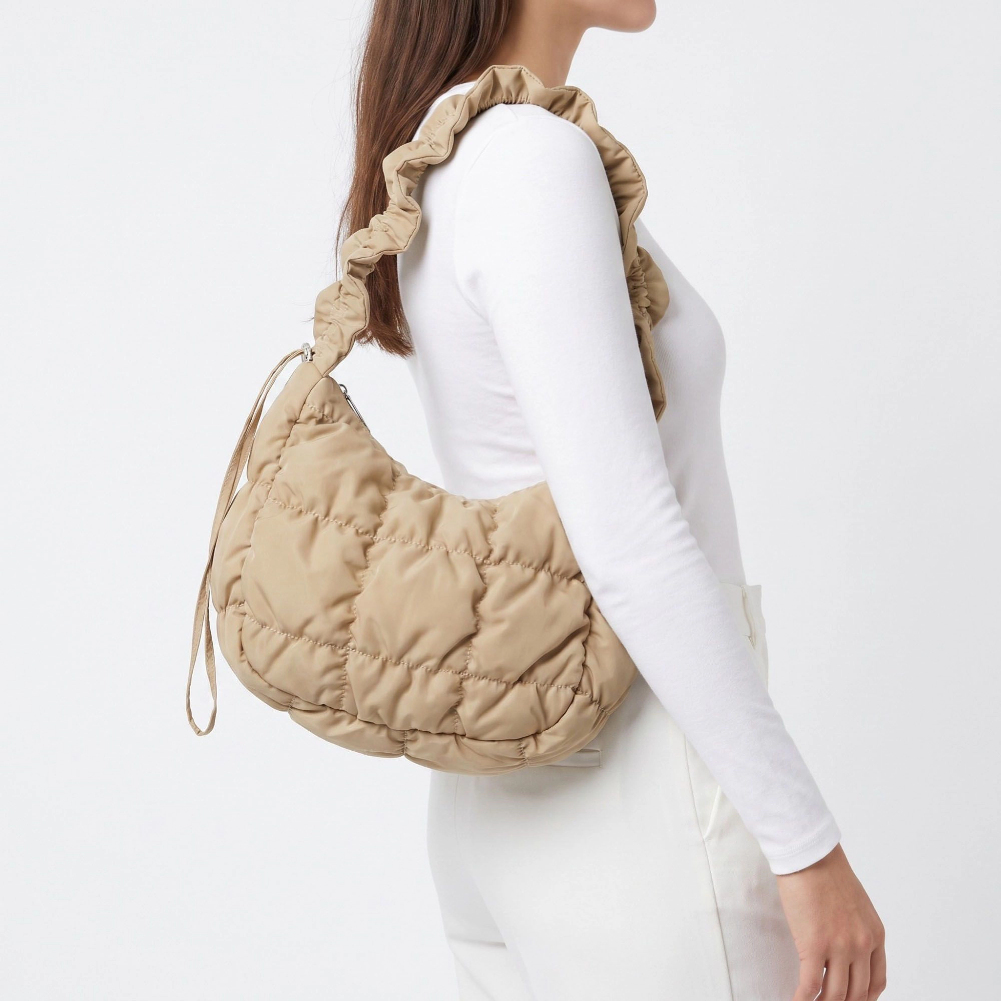 Alilang Women's Ruched Puffer Shoulder Bag with Gathered Strap and Top Zipper Closure 10.5x8.5x3in