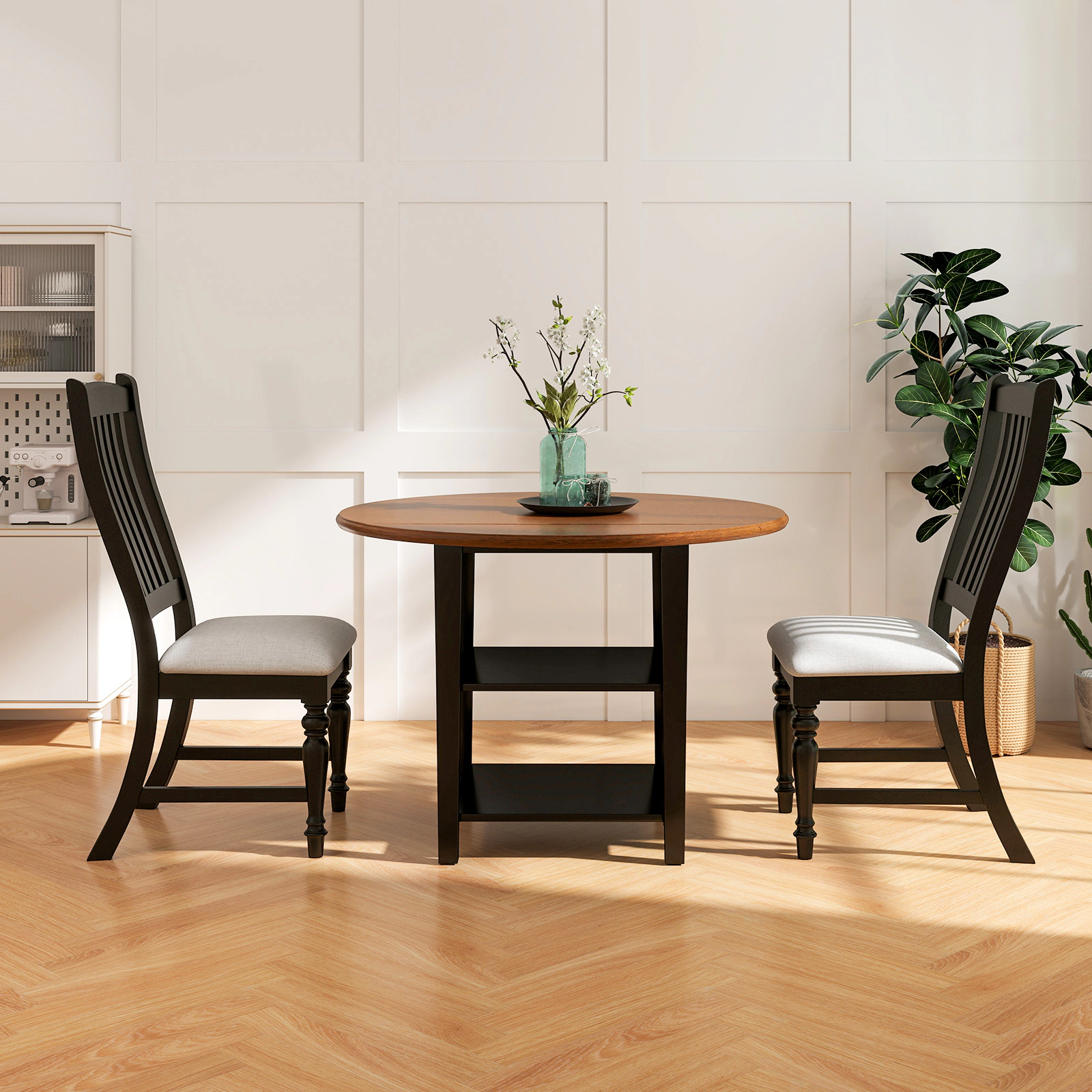 Set of 2 Black Fabric Dining Side Chairs with Inclined Backrest, 350 lb Capacity