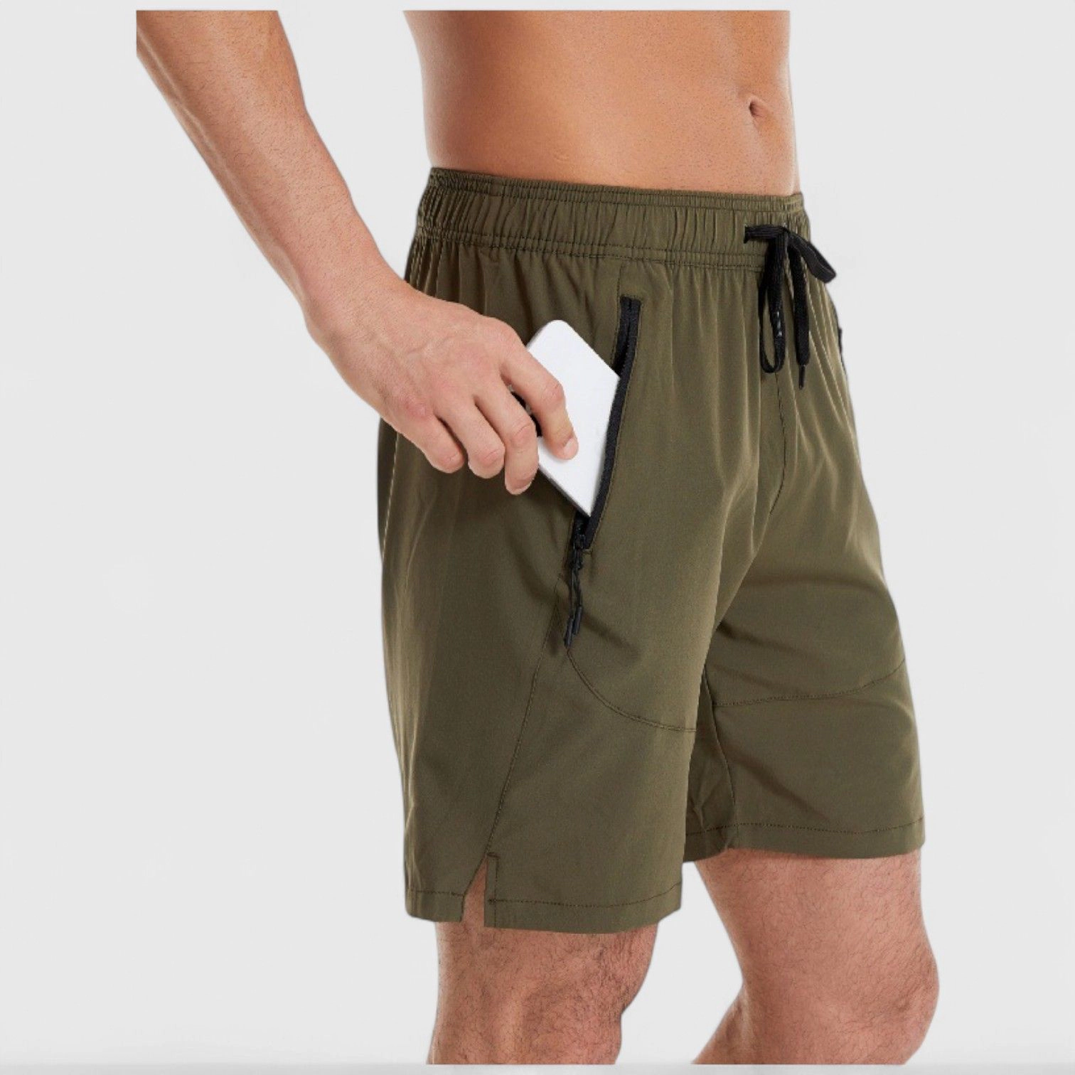 Anna-Kaci Men's Solid Performance Swim Trunks with Zip Pockets and Adjustable Drawstring Waist