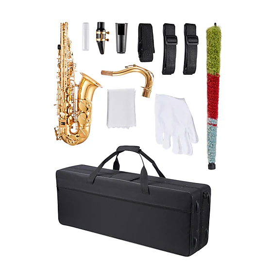 HONGGE Beginner Saxophone Kit with Carrying Case, Mouthpiece, Straps, Cleaning Cloth, Gloves, Neck Strap, 23 Keys