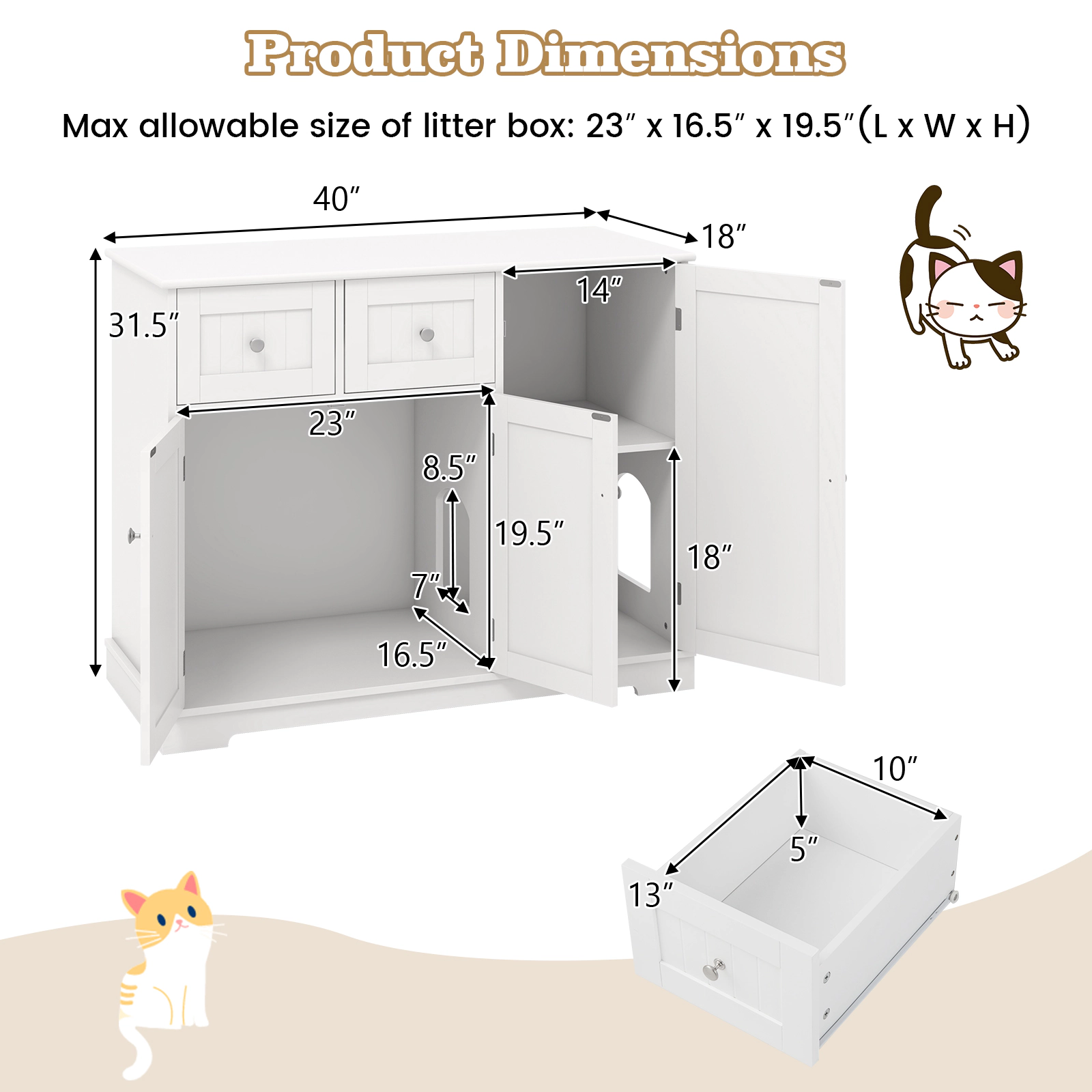 SUGIFT White Cat Litter Box Enclosure with 2 Drawers 40-in W 18-in D 31.5-in H 44-lb Countertop Capacity