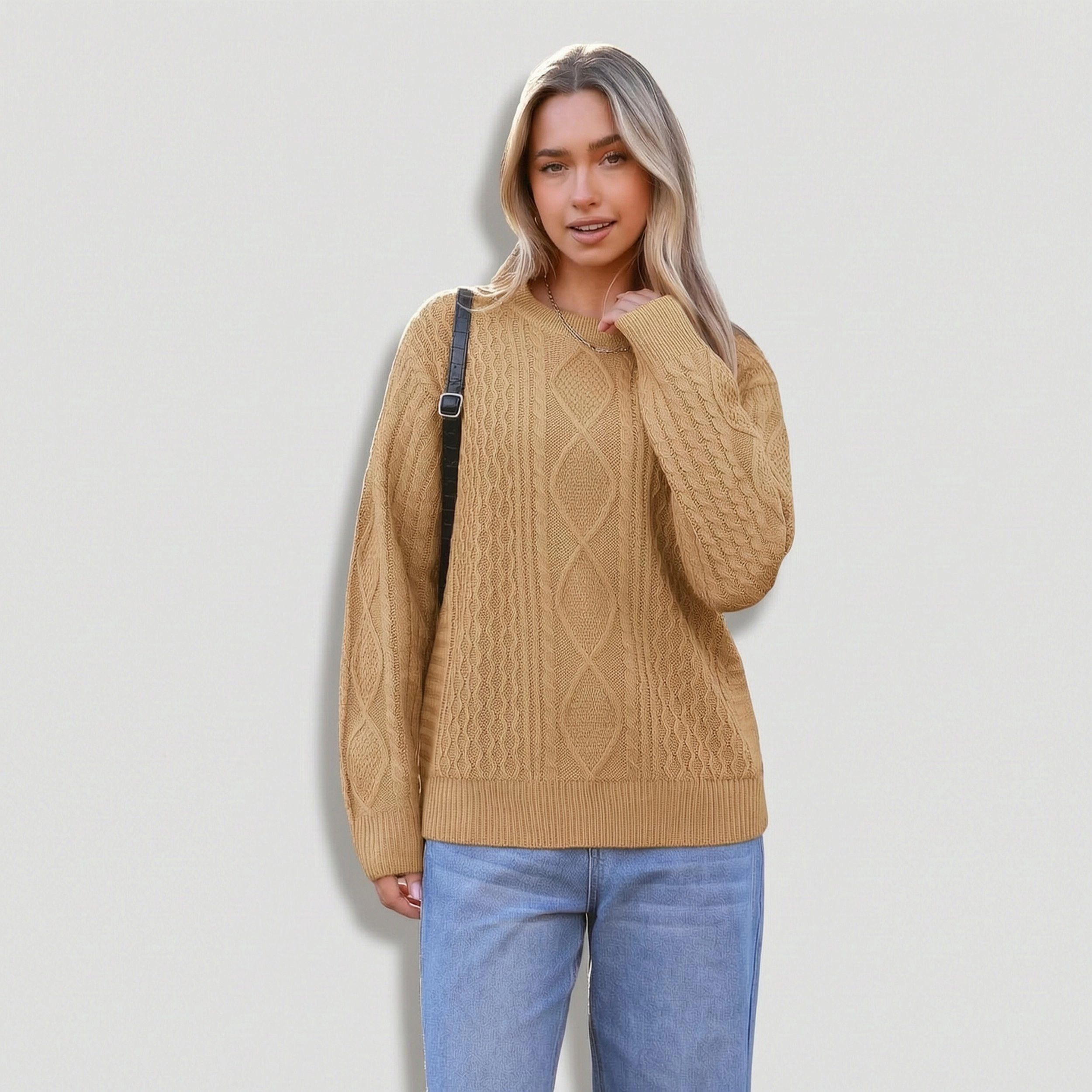 Zeagoo Women's Cable Knit Fisherman Long Sleeve Crewneck Pullover