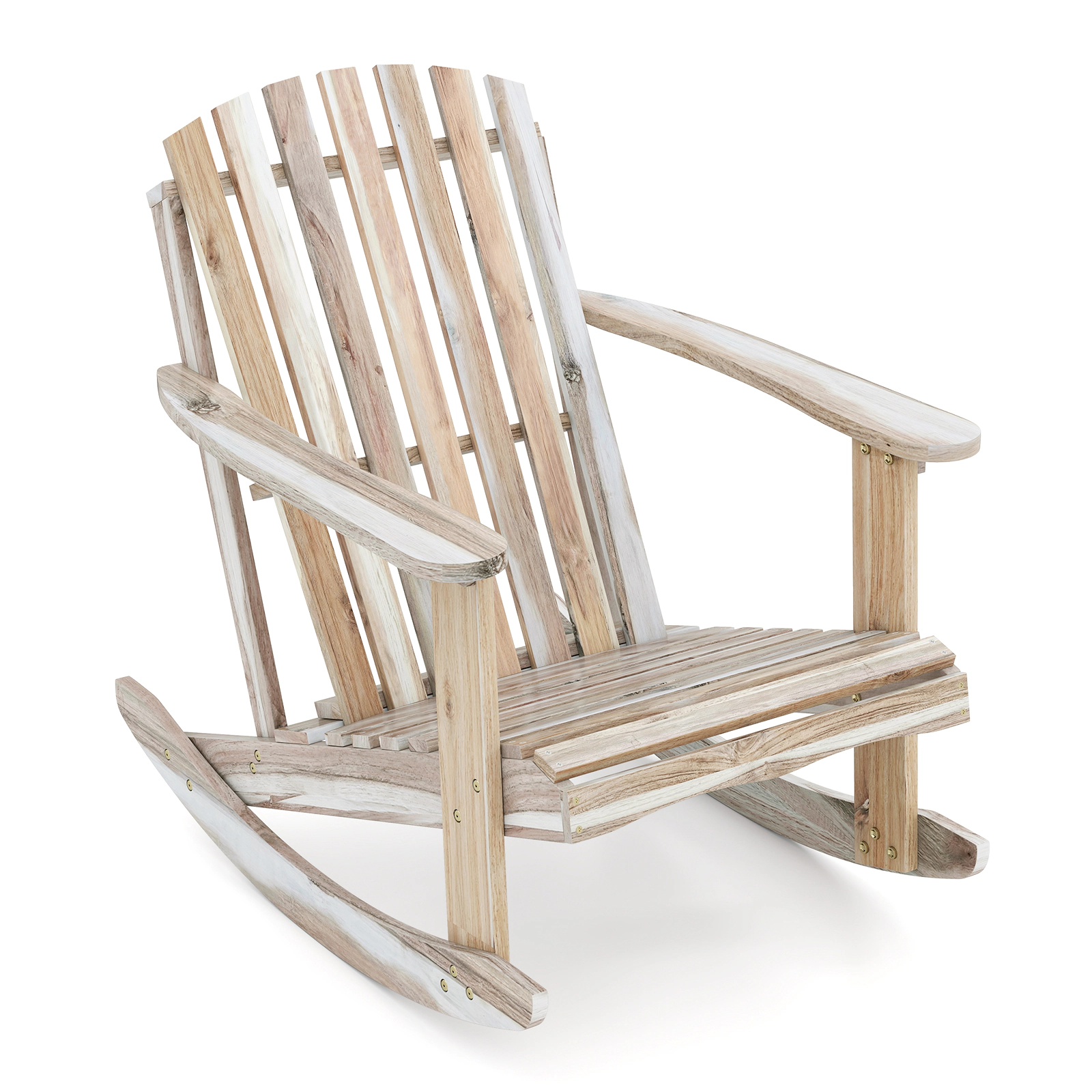 SUGIFT Adirondack Rocking Chair with Slatted Seat and High Fanned Back 400-lb Capacity Natural