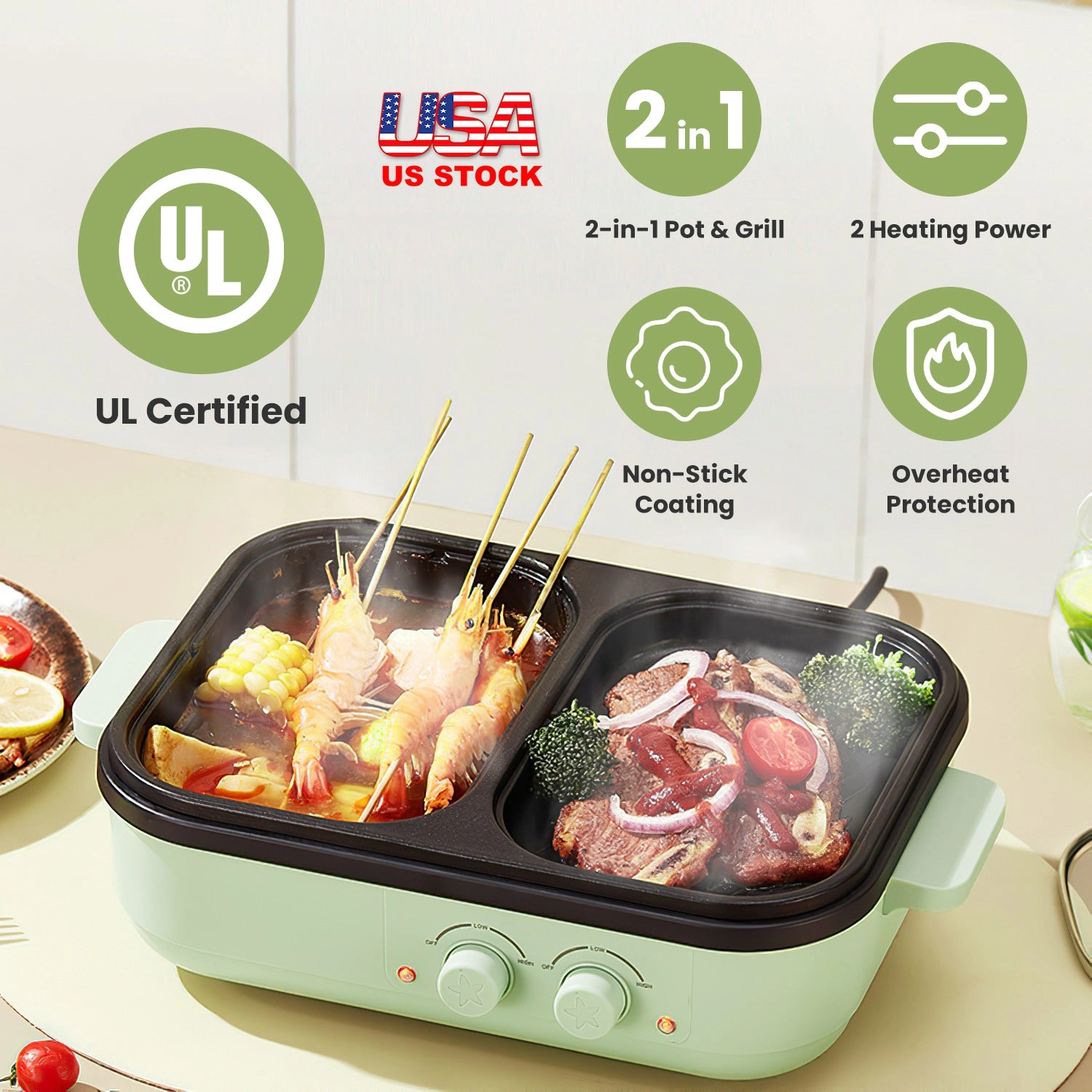 GBruno 2-in-1 Electric Hot Pot With Grill