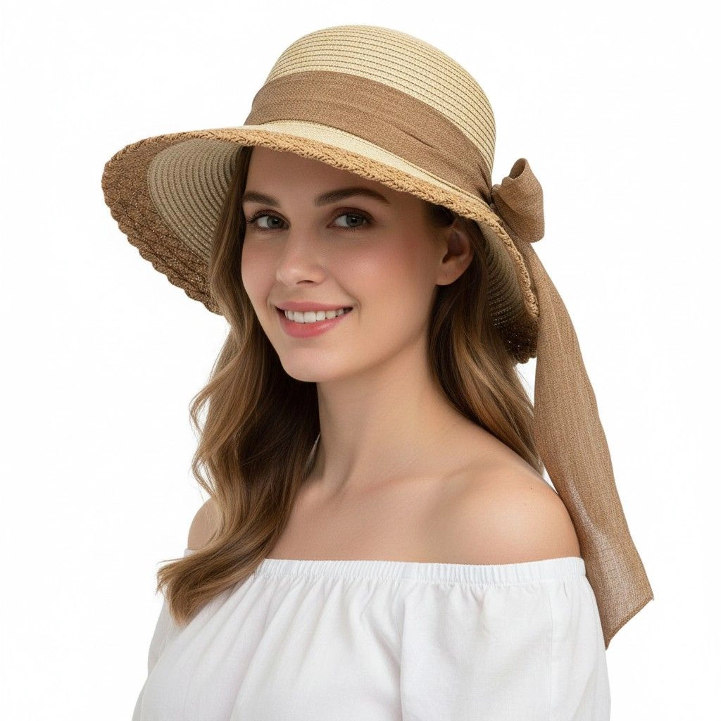 Anna-Kaci Women's Women Straw Sun Hat Wide Brim Bow Ribbon Lightweight Woven Summer Beach