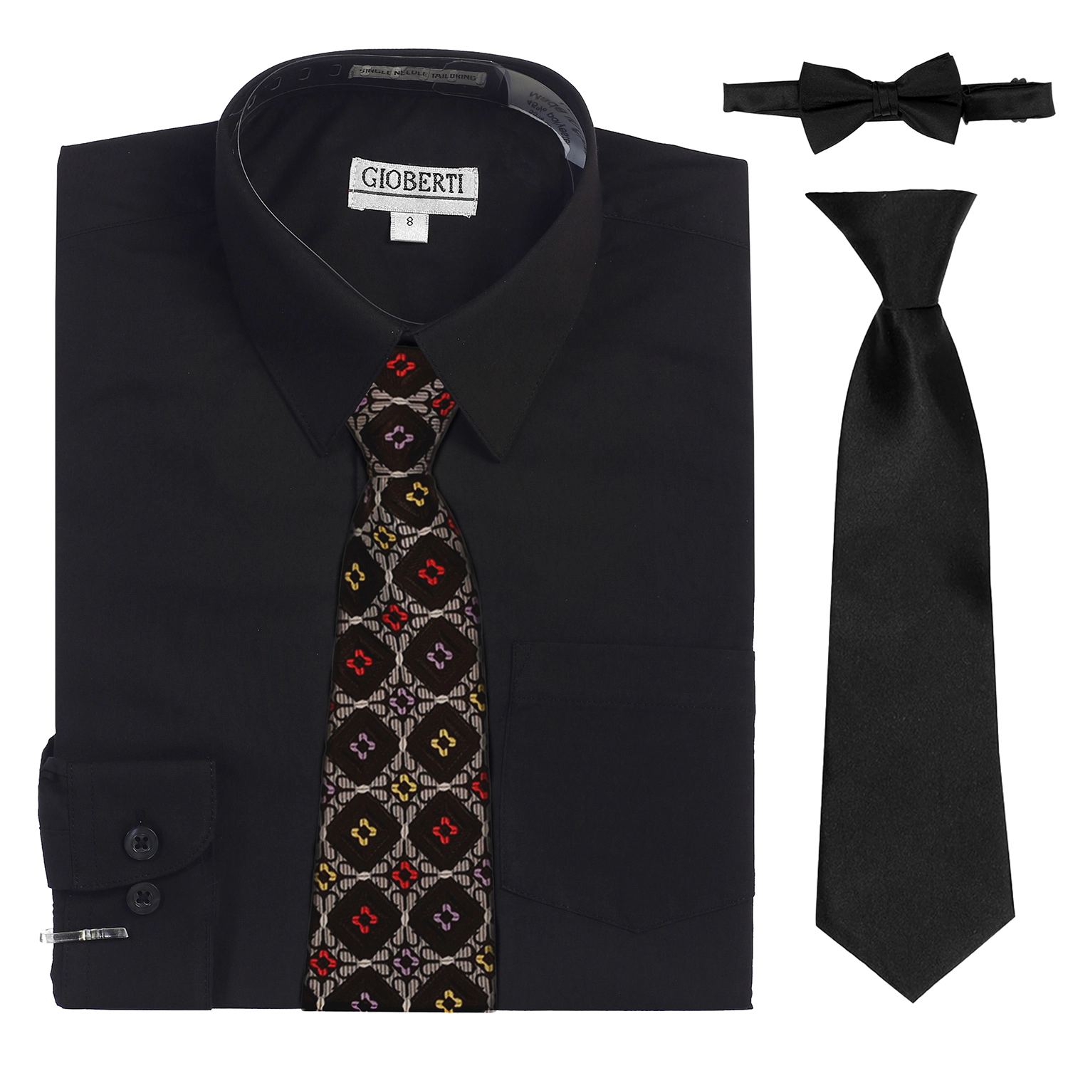 Gioberti Boy's Long Sleeve Dress Shirt With Design Tie Set