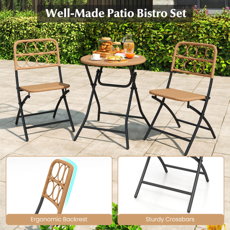 Hivvago 3 Piece Patio Bistro Set Folding Round Table And Chairs With Wicker Seat