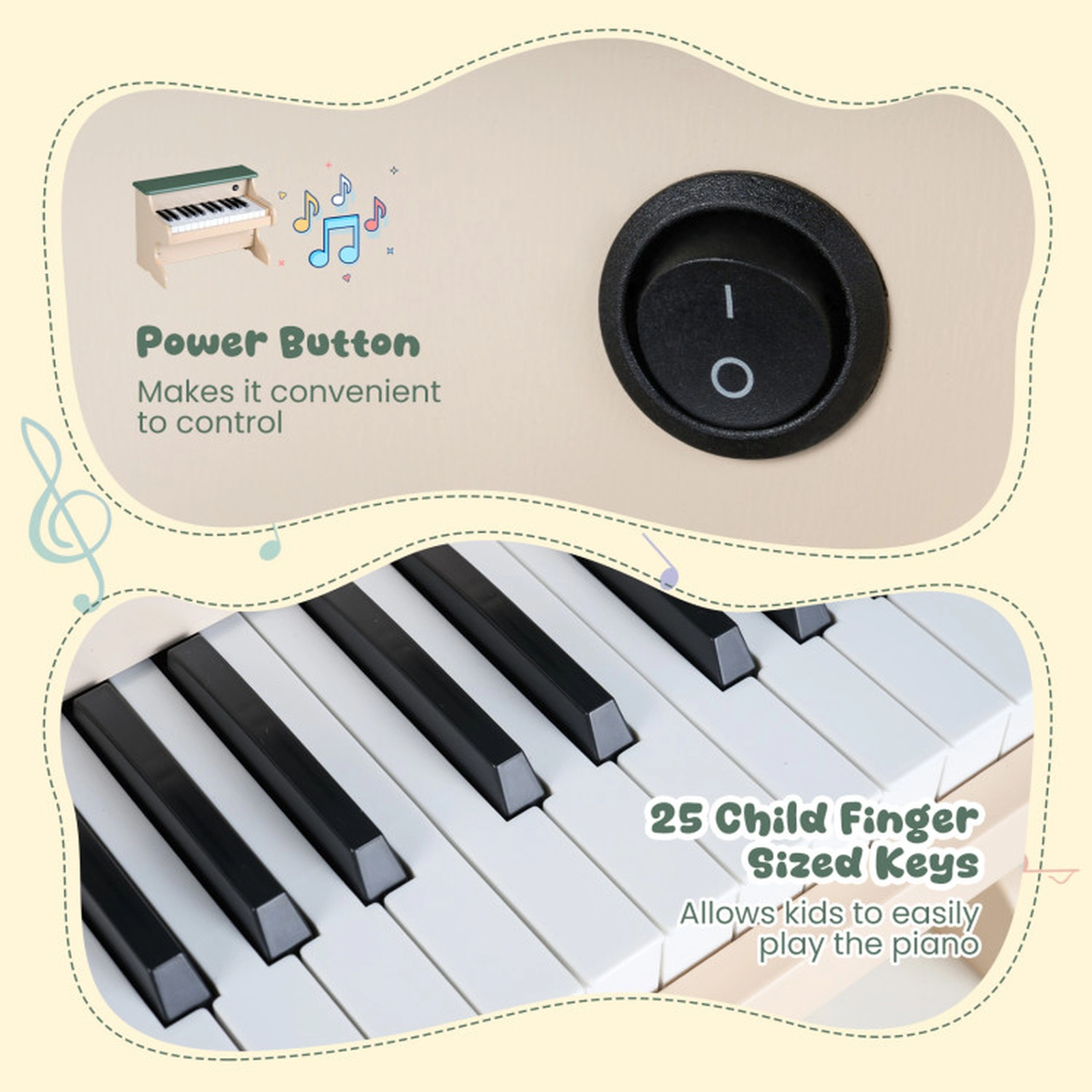 SUGIFT Green 25-Key Wooden Kids Digital Piano Toy with Widened Legs Rounded Corners and Removable Music Stand