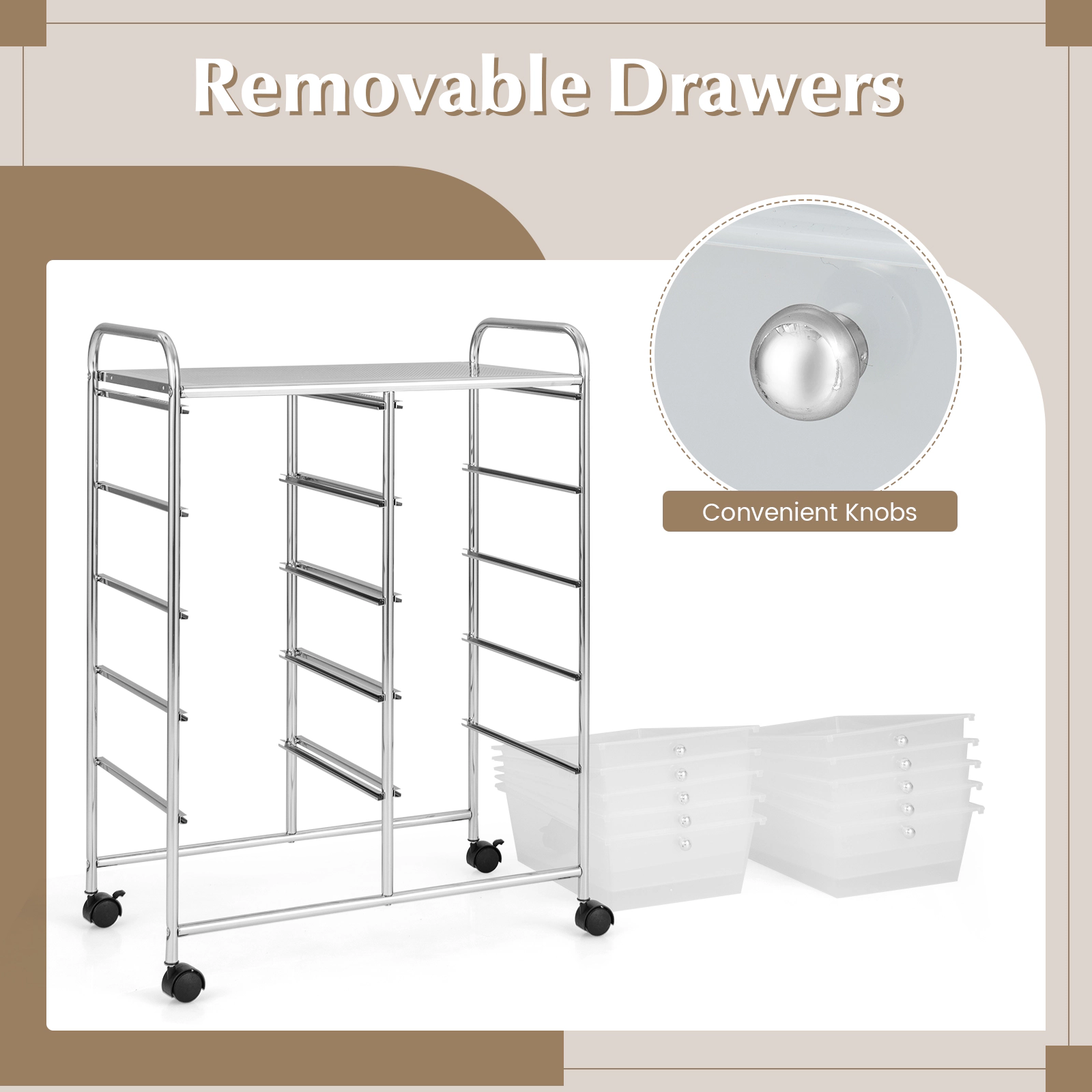 SUGIFT 10-Drawer Rolling Storage Cart with Mesh Top Platform 26-in Wide Frame 22-lb Top Capacity Transparent Drawers