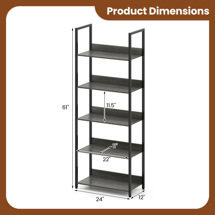 Hivvago 5-Tier Bookshelf Tall Wooden Open Bookcase with Back Panels