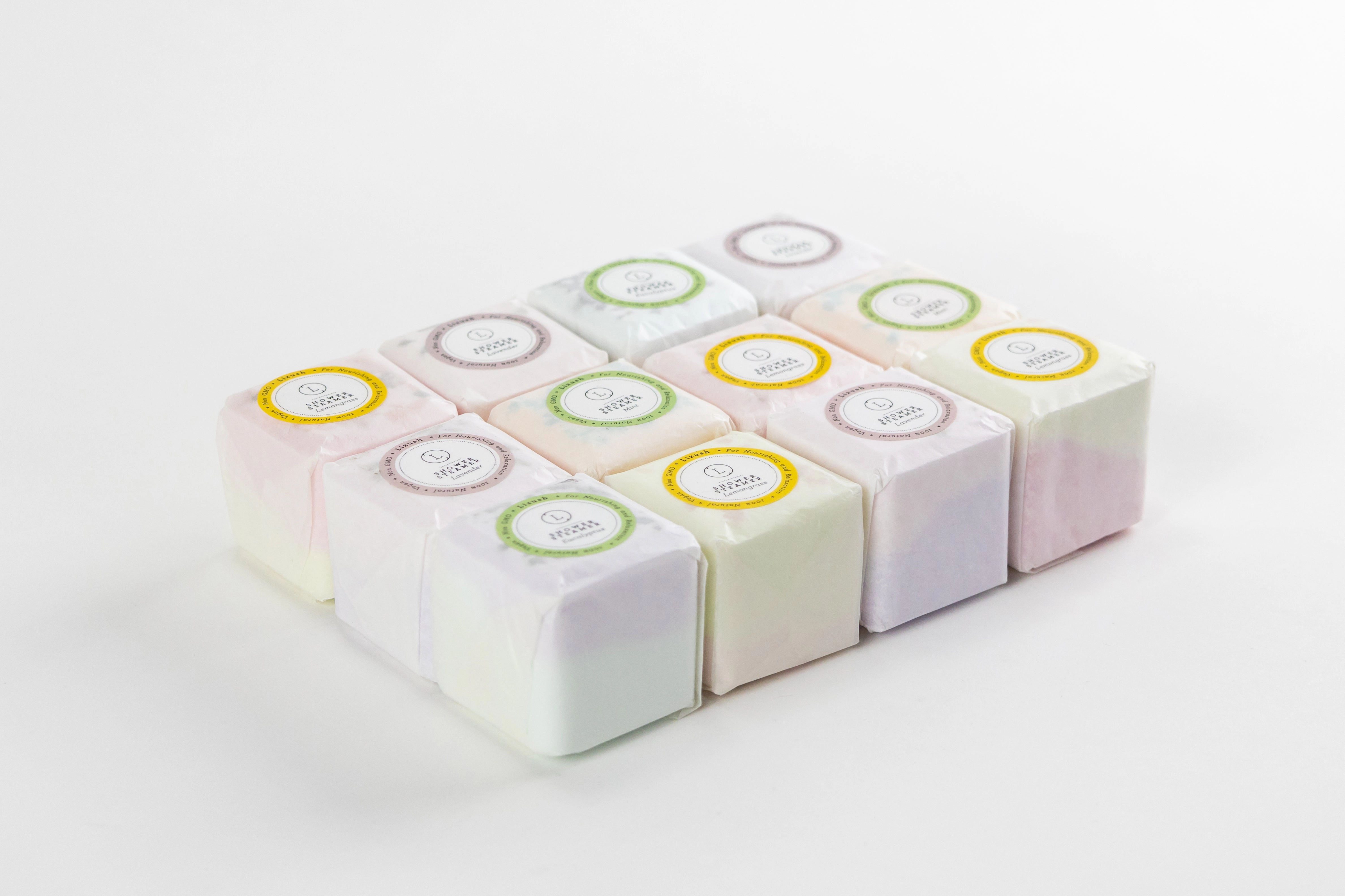 Lizush  - Bulk 100 Natural Vegan Shower Steamers, Mixed Scents (Lavender Grapefruit Mint Eucalyptus)