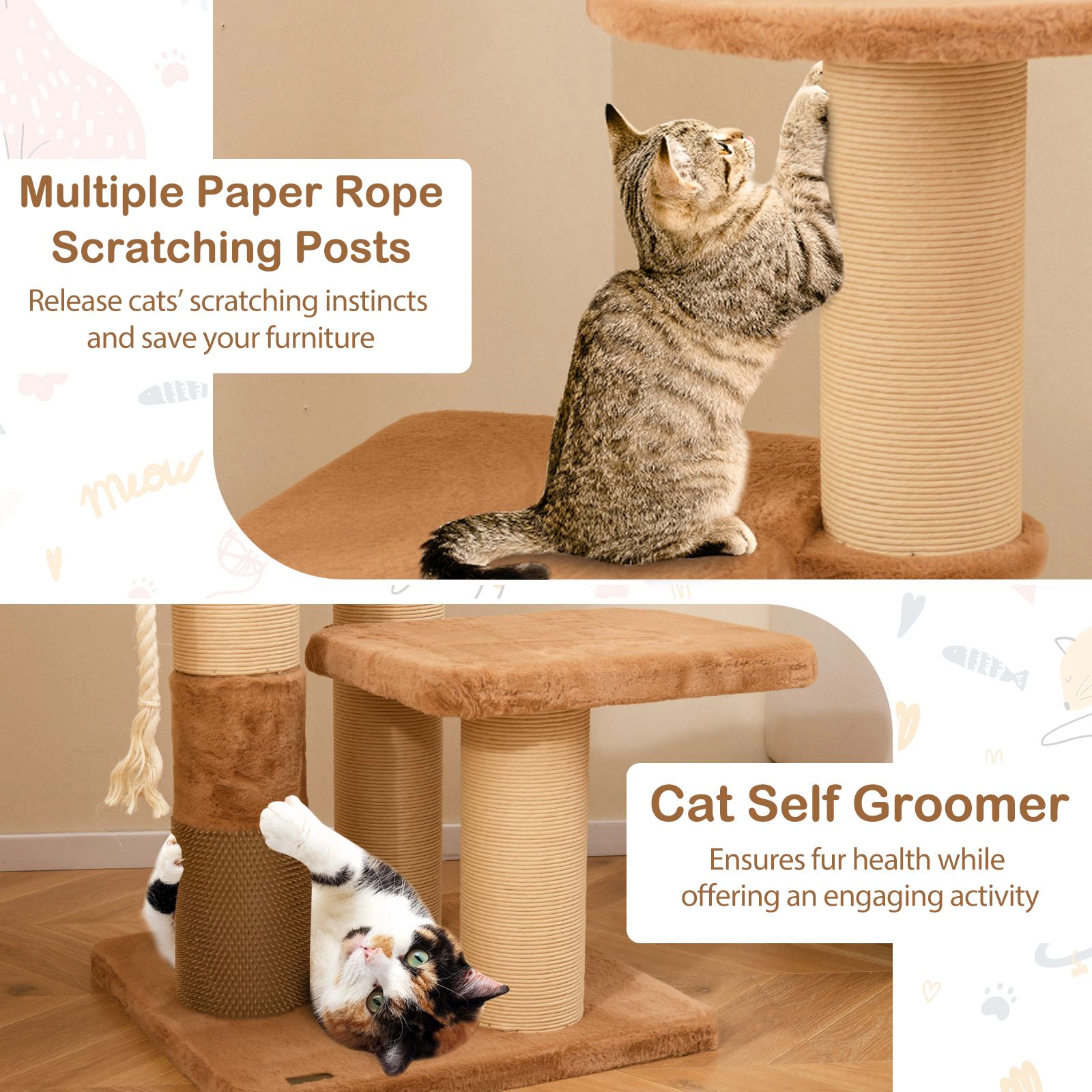 SlickBlue 65" Cat Tower with Perches and Scratching Posts