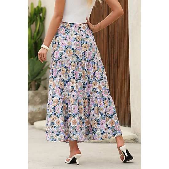 Threaded Pear Women's Amira Print Tiered Maxi Skirt