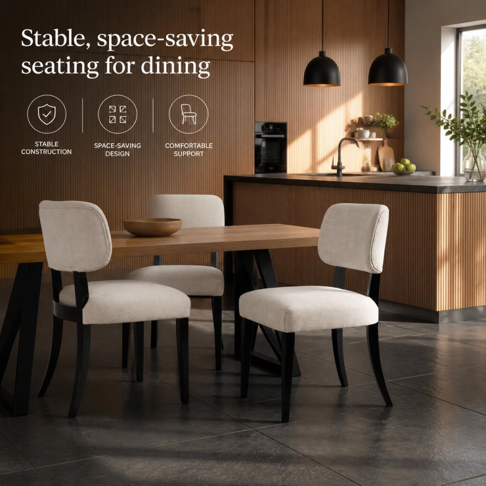 GOODSILO Compact Upholstered Dining Chair Solid Rubber Wood Frame