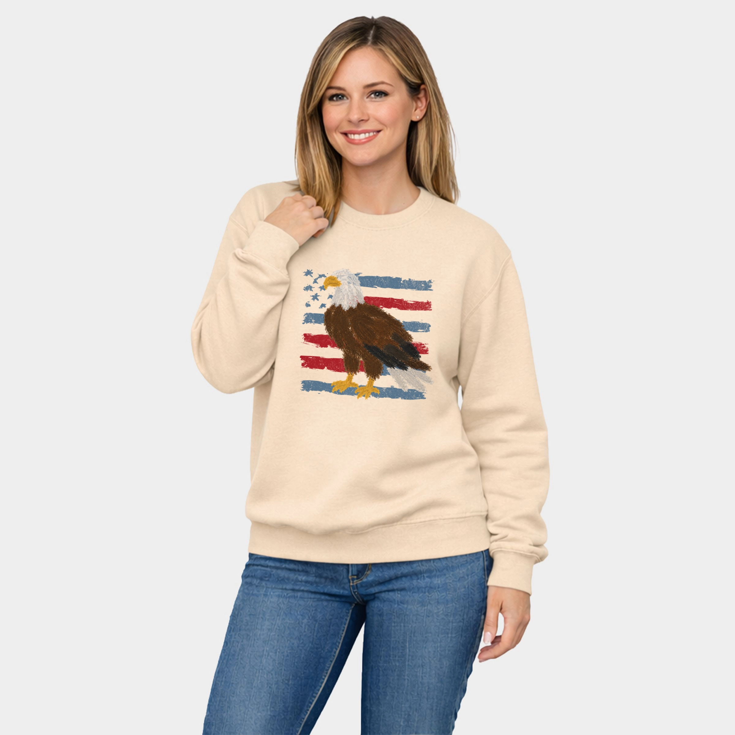 Simply Sage Market - Women's Graphic Sweatshirt Bald Eagle Patriotic Flag