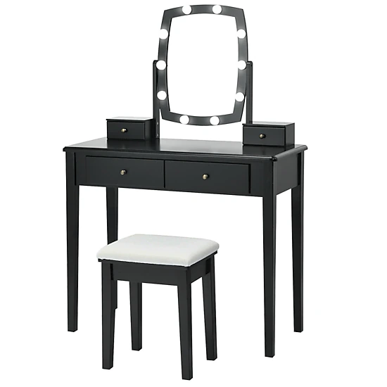 LJG Vanity Table Set with Lighted Mirror for Bedroom and Dressing Room