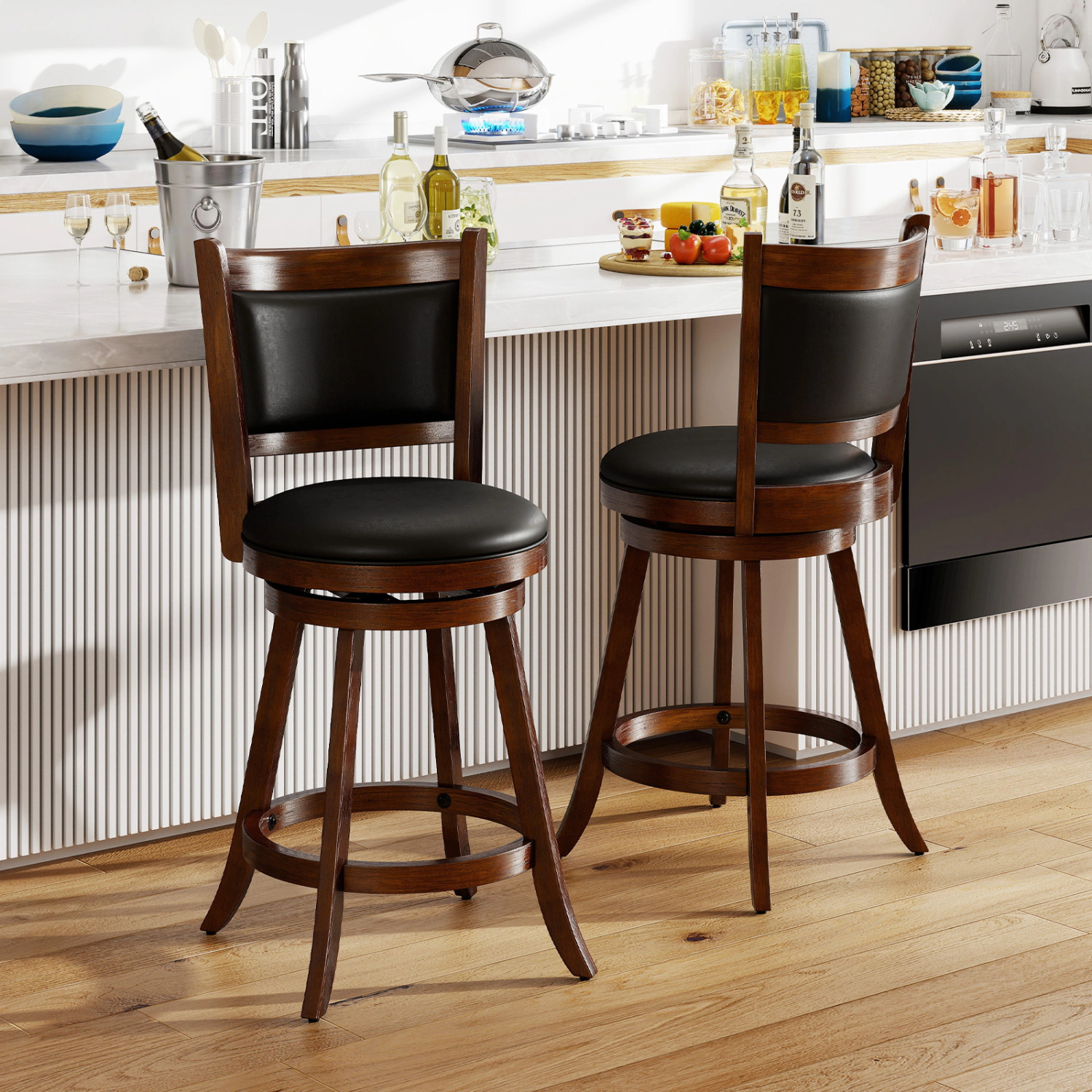 Glintex 2-Piece 24-Inch Swivel Counter Stool Set with Panel Back