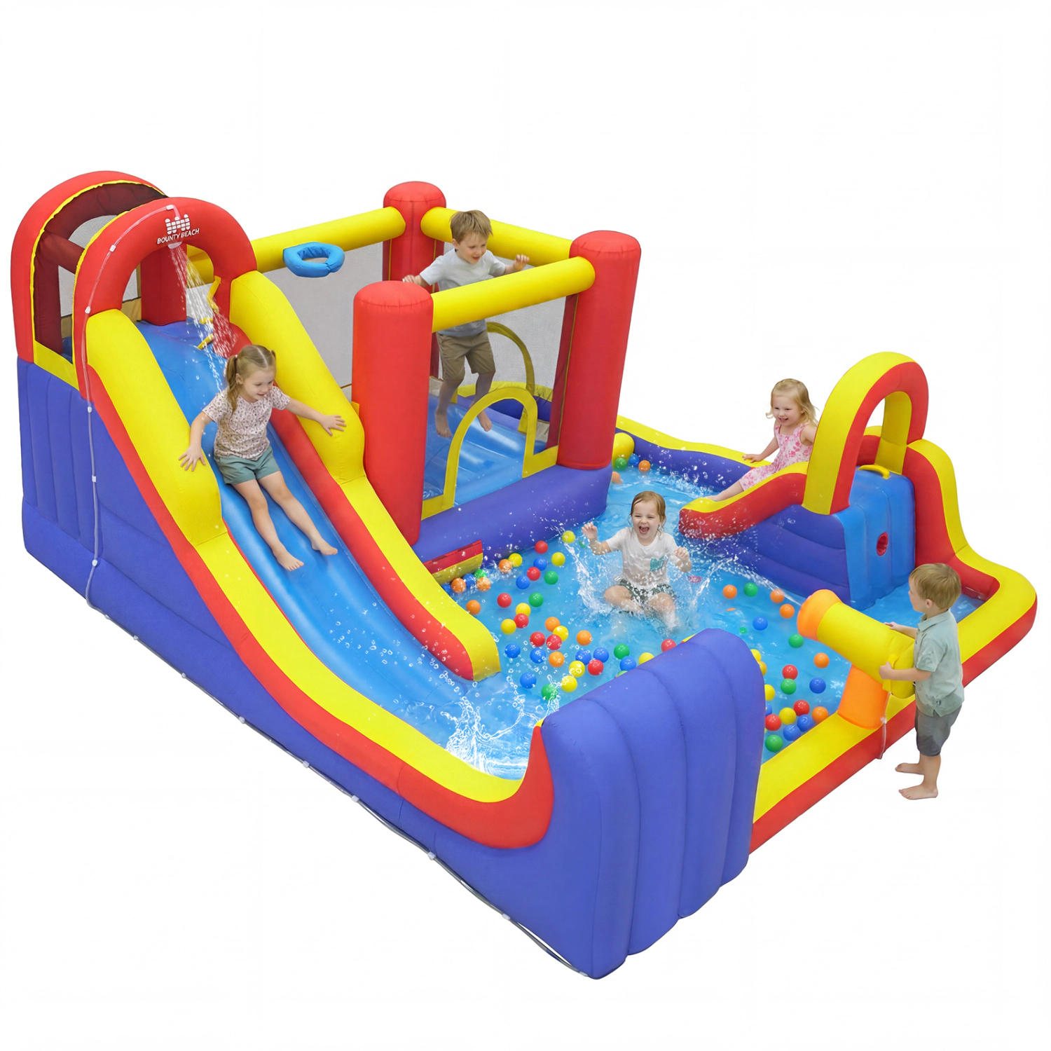 LJG Kids 7-in-1 Outdoor Bounce House with Dual Slides and 680W Blower