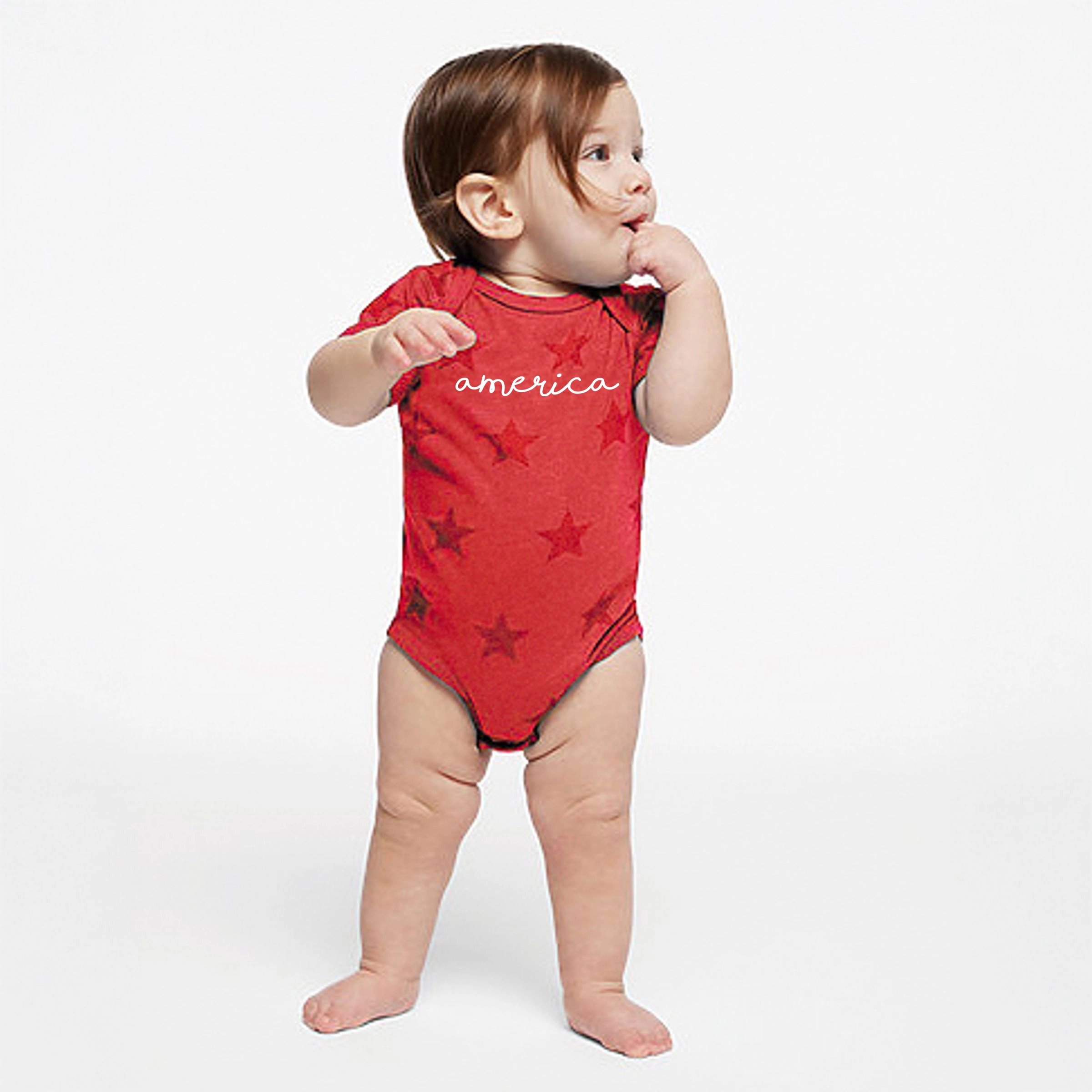 The Juniper Shop - America Cursive Baby Short Sleeve Star Bodysuit