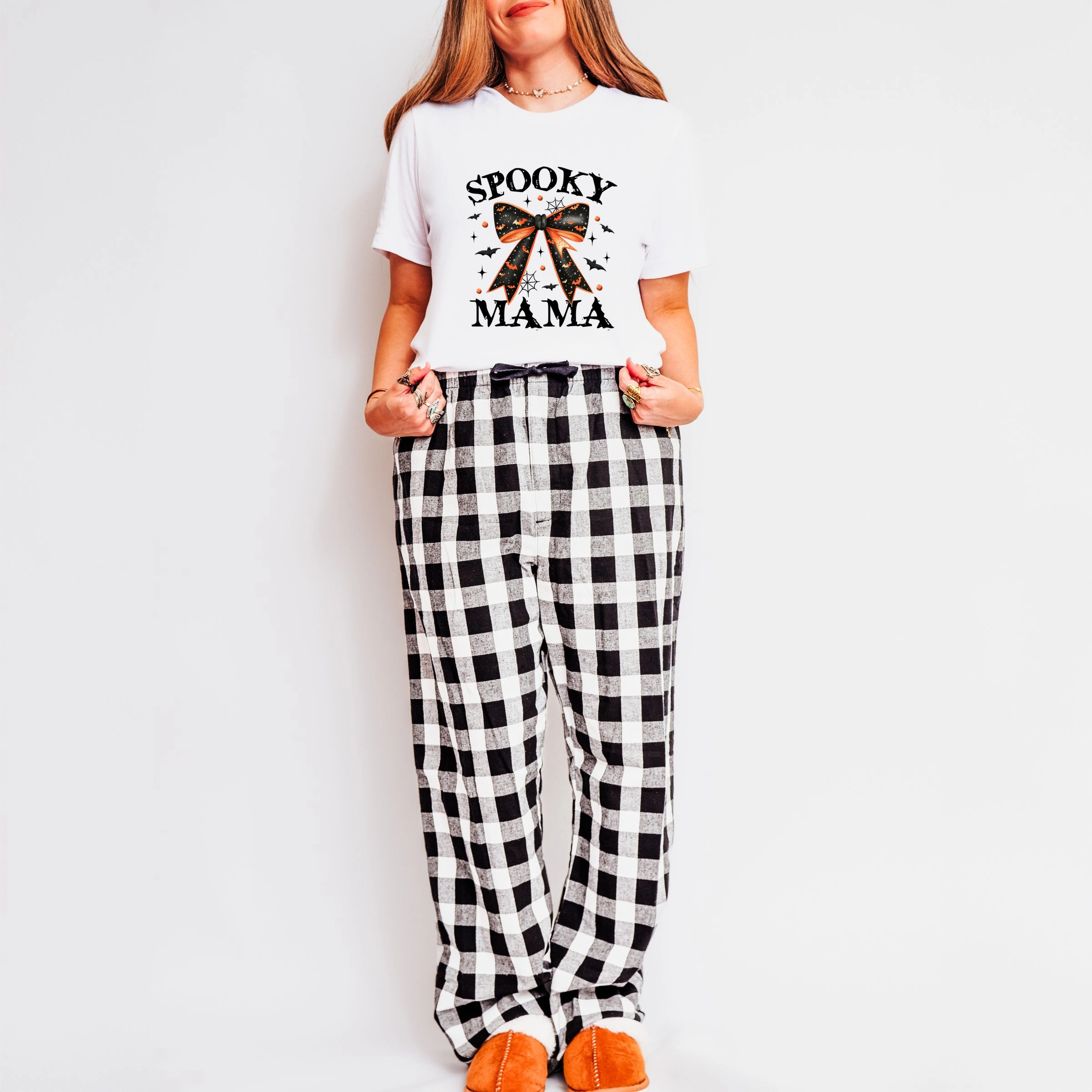Simply Sage Market - Women's Plaid Pants and Tee Set Coquette Spooky Mama