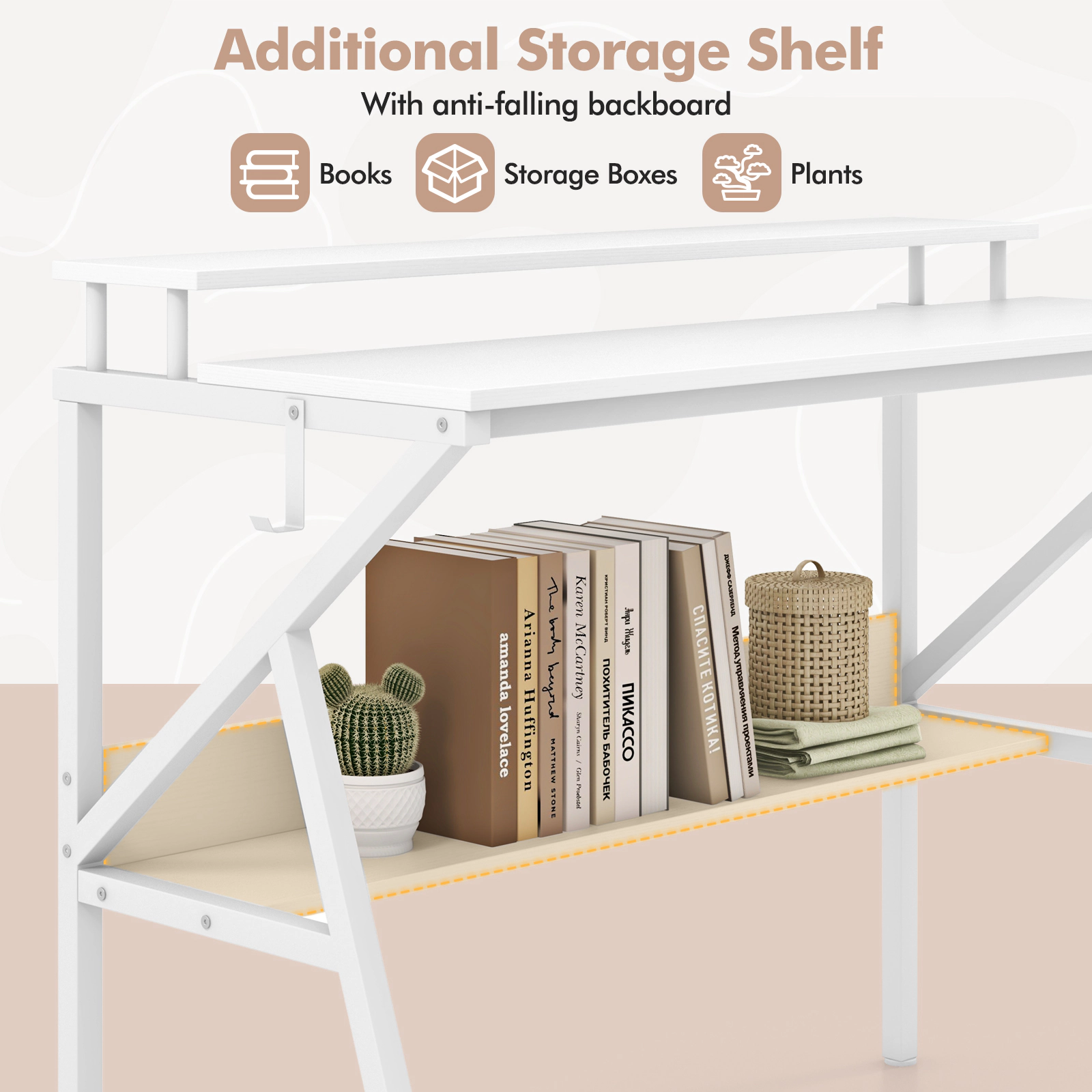 SUGIFT 39.5-Inch Computer Desk with Monitor Stand, Bottom Shelf and Removable Hook