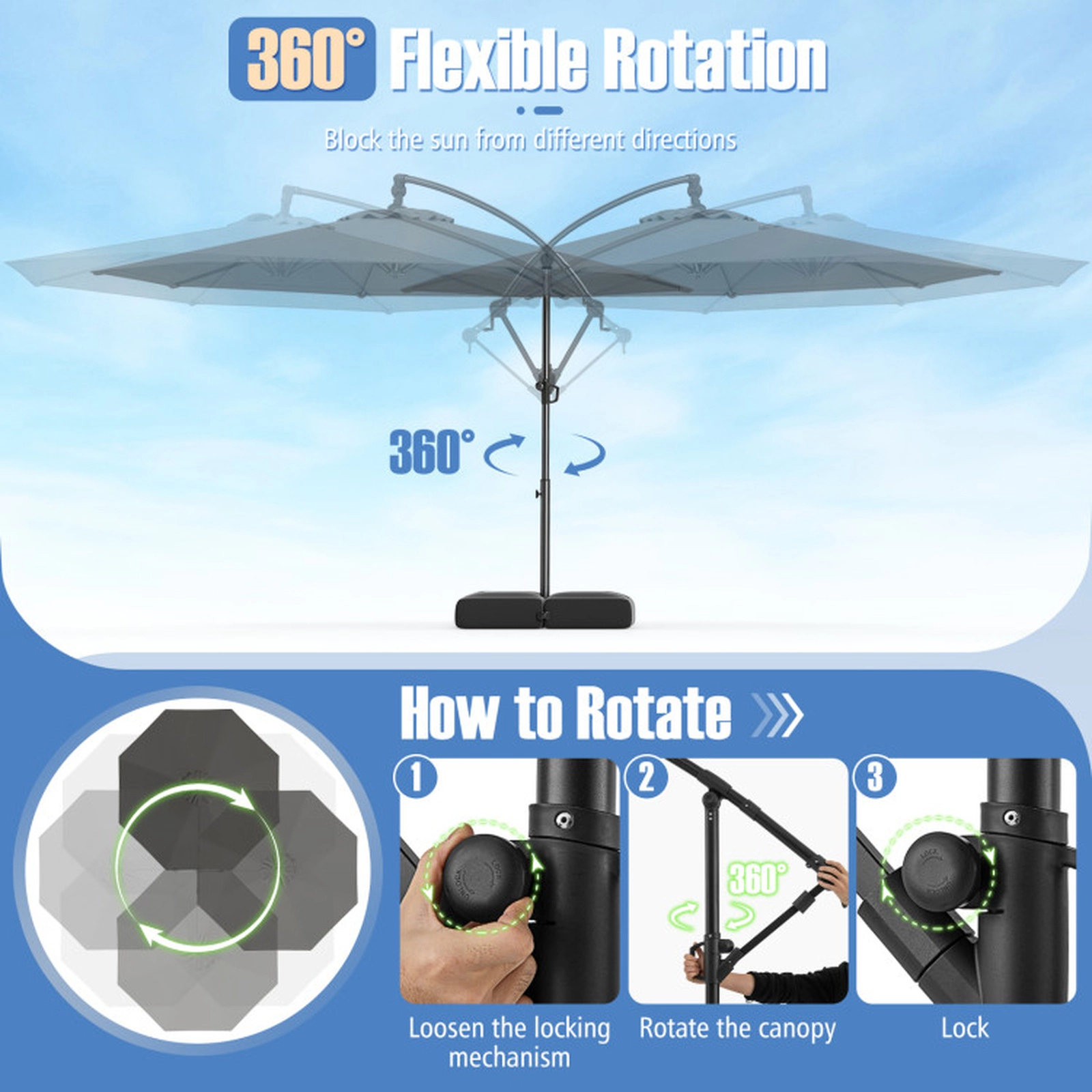 SUGIFT 10-ft Gray Offset Cantilever Patio Umbrella with Silent Crank Vented Top and Weighted Base