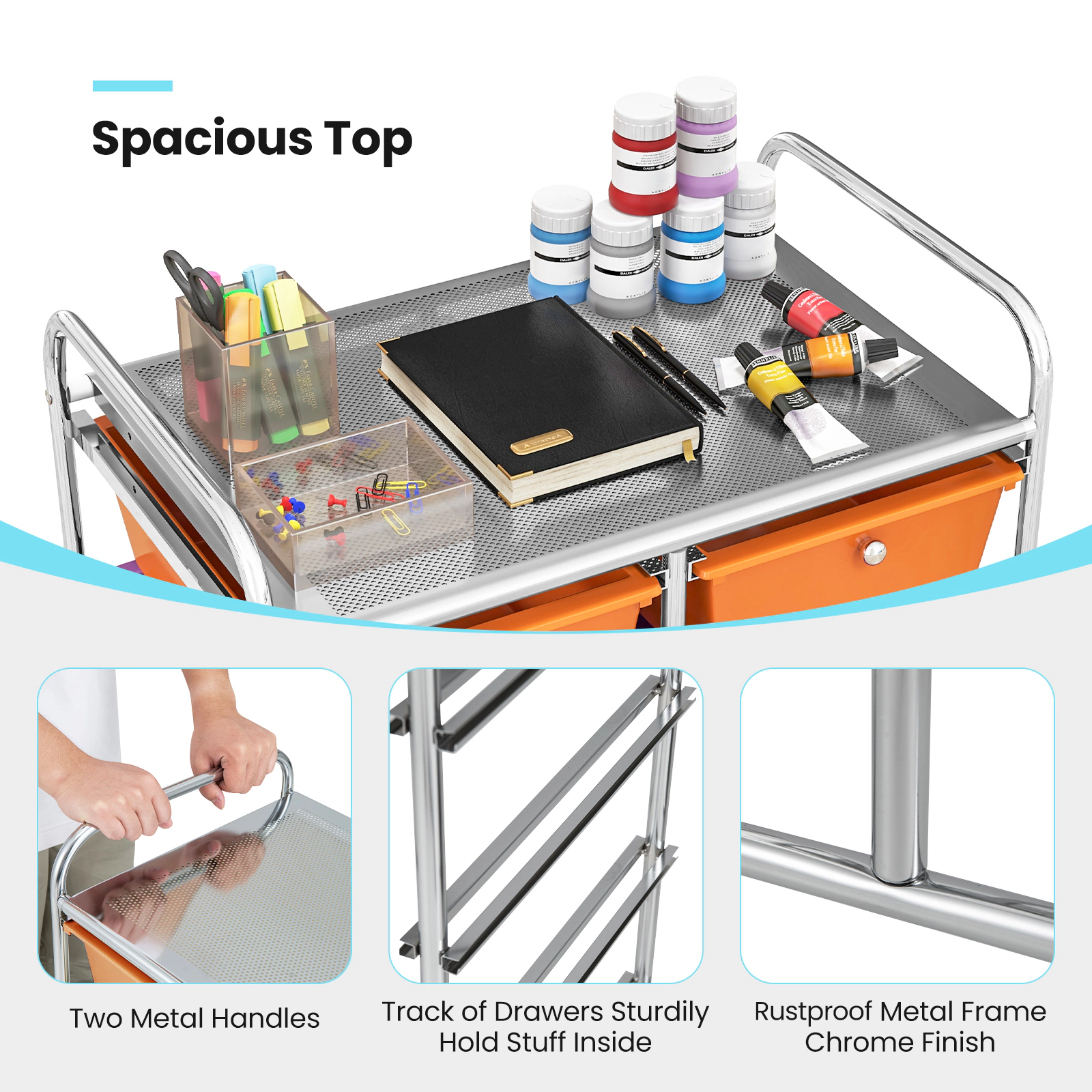 SUGIFT 10-Drawer Rolling Storage Cart with 5 Deep Drawers and Locking Wheels
