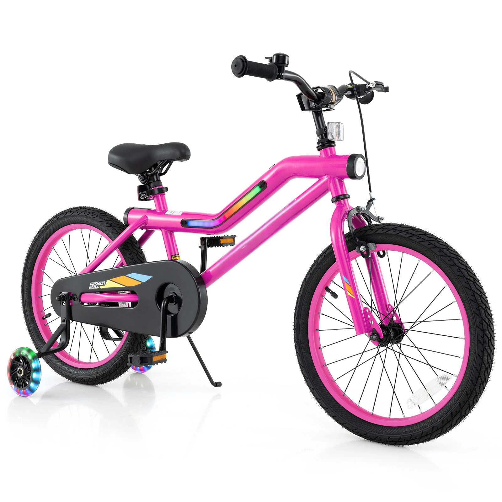 SUGIFT LED Lighted Kids Bicycle with Training Wheels & Headlight 145-lb Capacity Ages 4-8 Pink 18-in Wheels 52.5-in Long