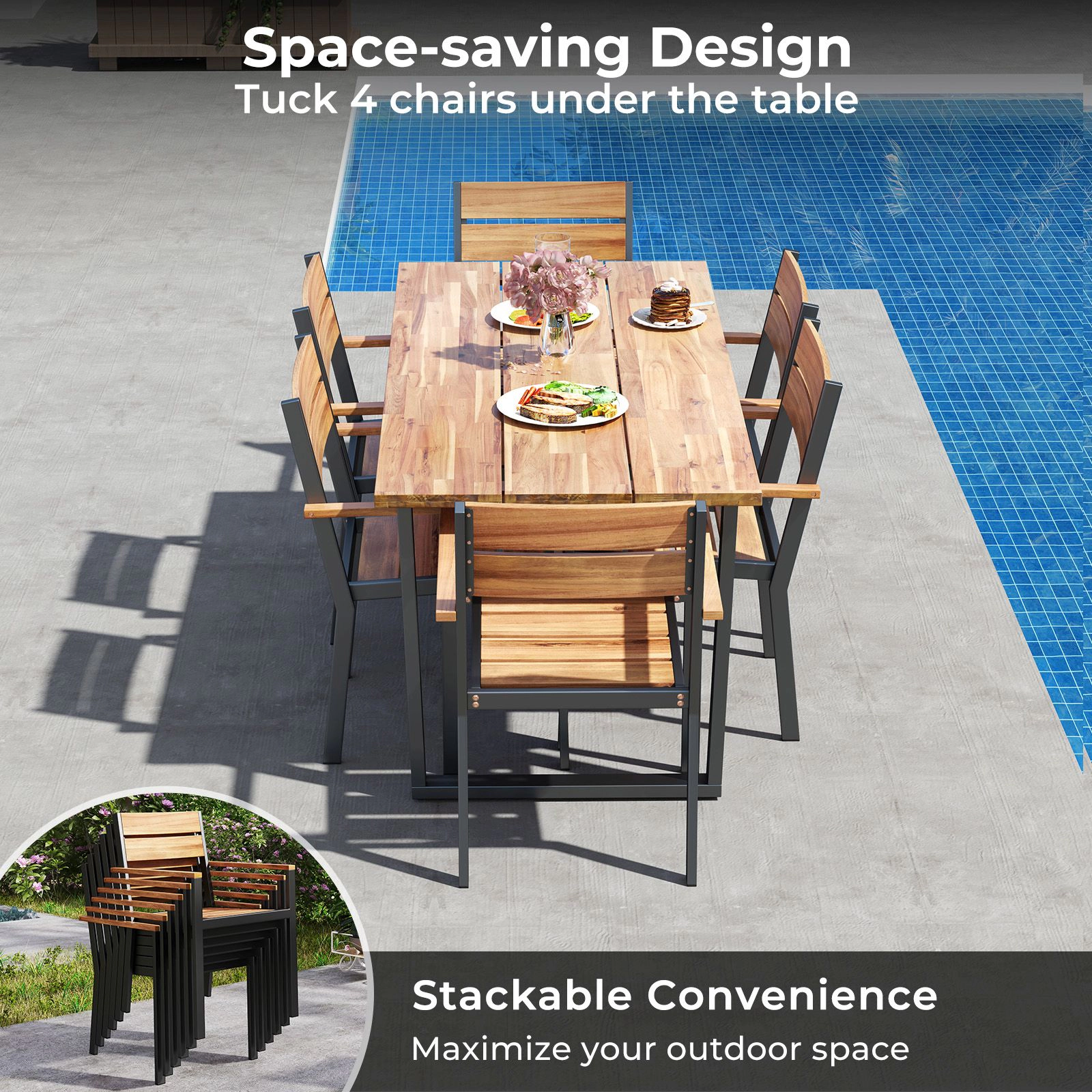 SlickBlue 7-Piece Acacia Wood Patio Dining Set with Metal Frame
