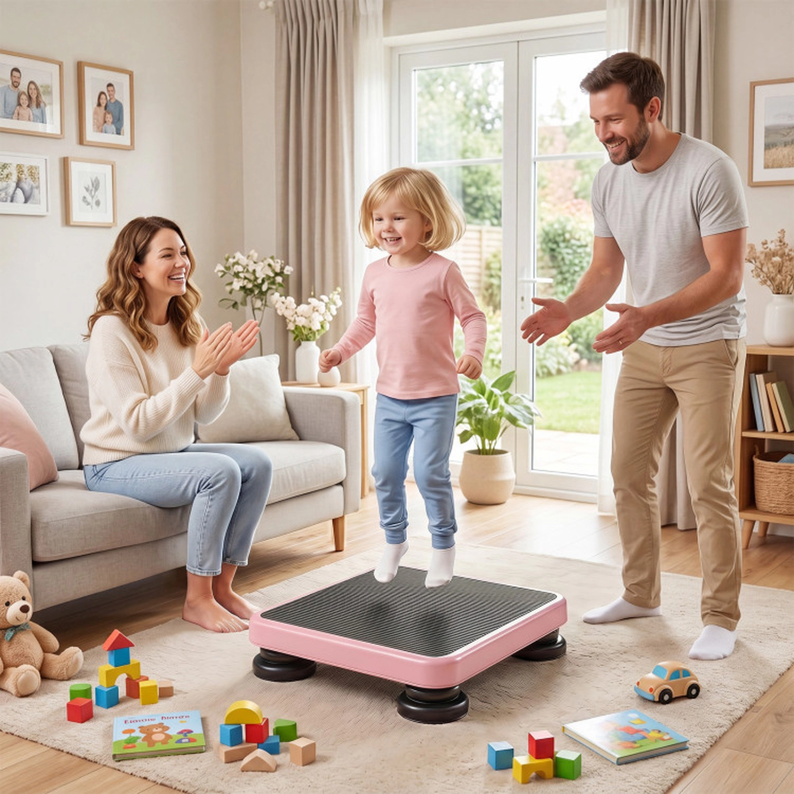 SUGIFT 24 x 20 in Kids Rebounder Bouncing Board Elastic Rope 330-lb Capacity Ages 3+ Pink PP EVA PU Exercise Platform