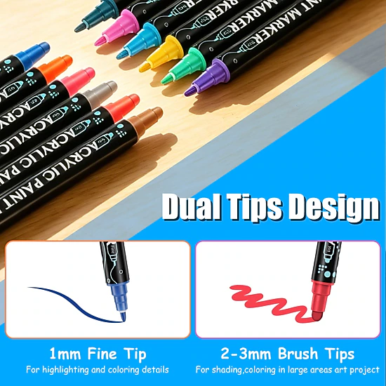 GBruno Dual-Tip Acrylic Paint Markers, 24-Color Set